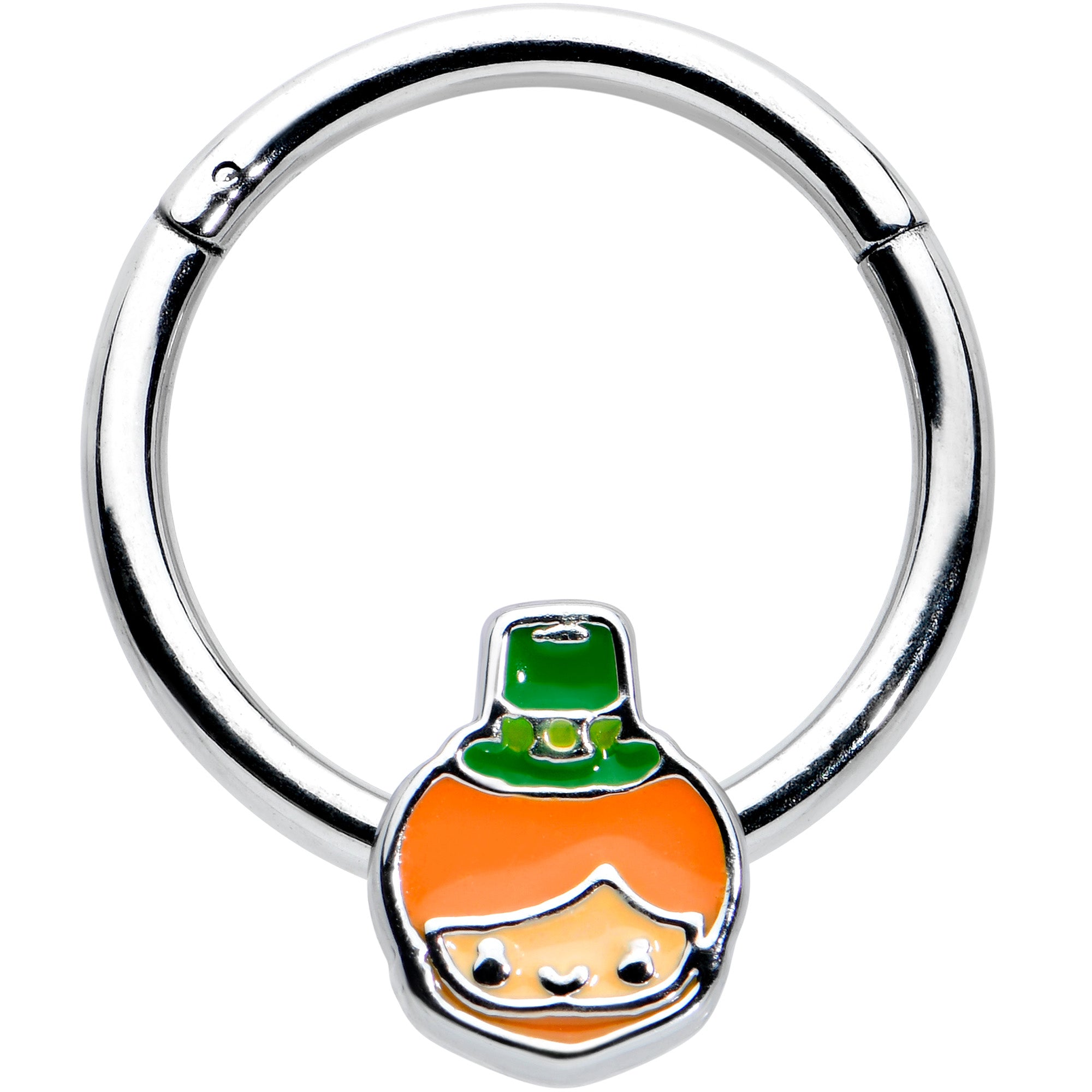 16G 3/8 Sweet Happy Leprechaun St Patricks Hinged Segment Ring