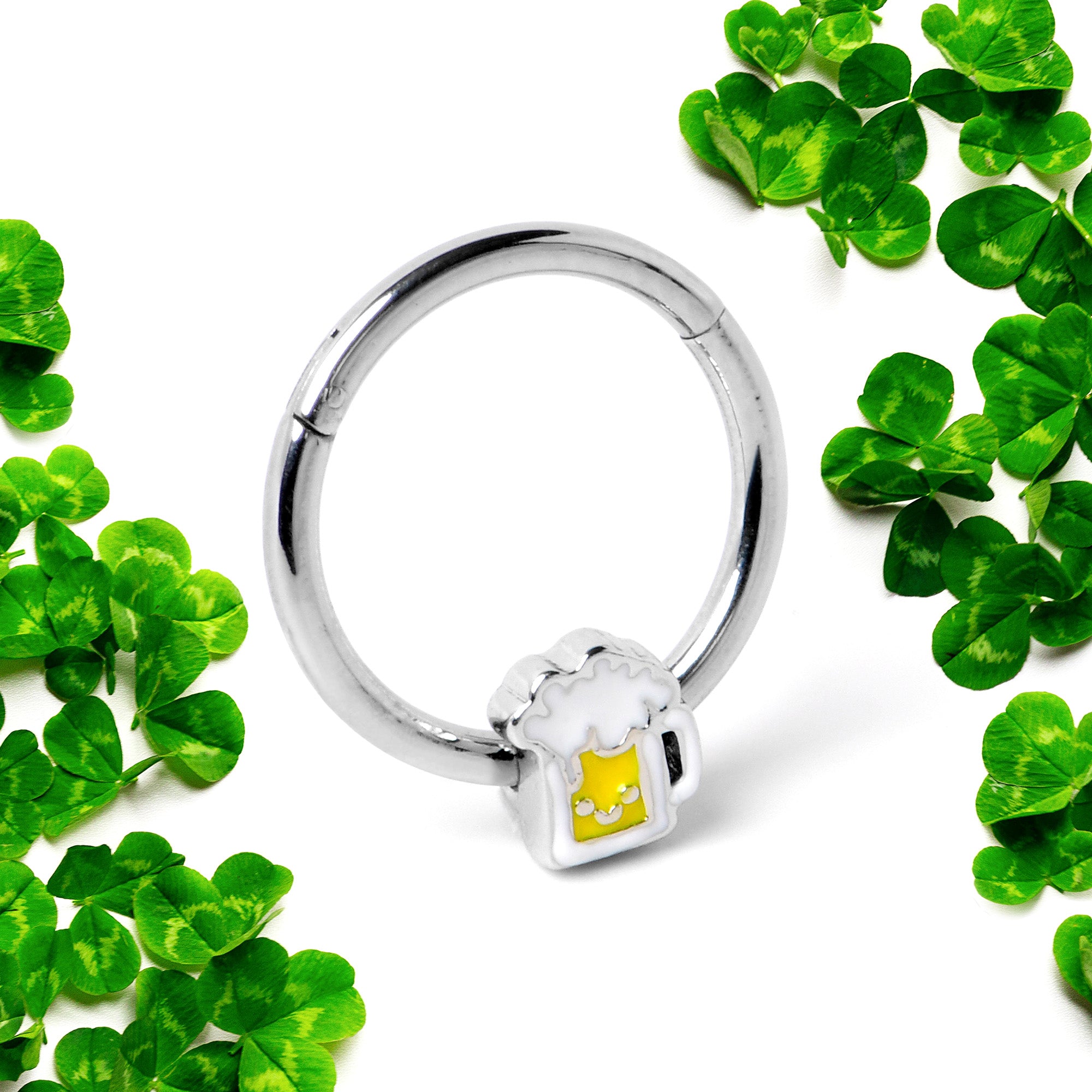 16G 3/8 Sweet Happy Beer St Patricks Hinged Segment Ring