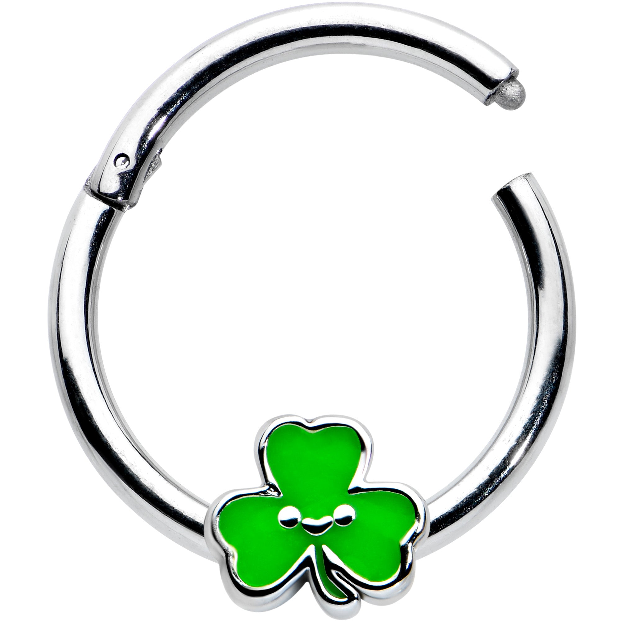 16G 3/8 Sweet Happy Shamrock St Patricks Hinged Segment Ring