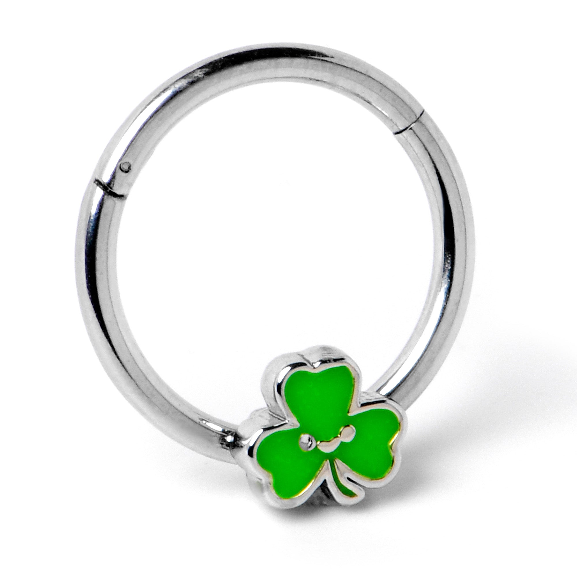 16G 3/8 Sweet Happy Shamrock St Patricks Hinged Segment Ring