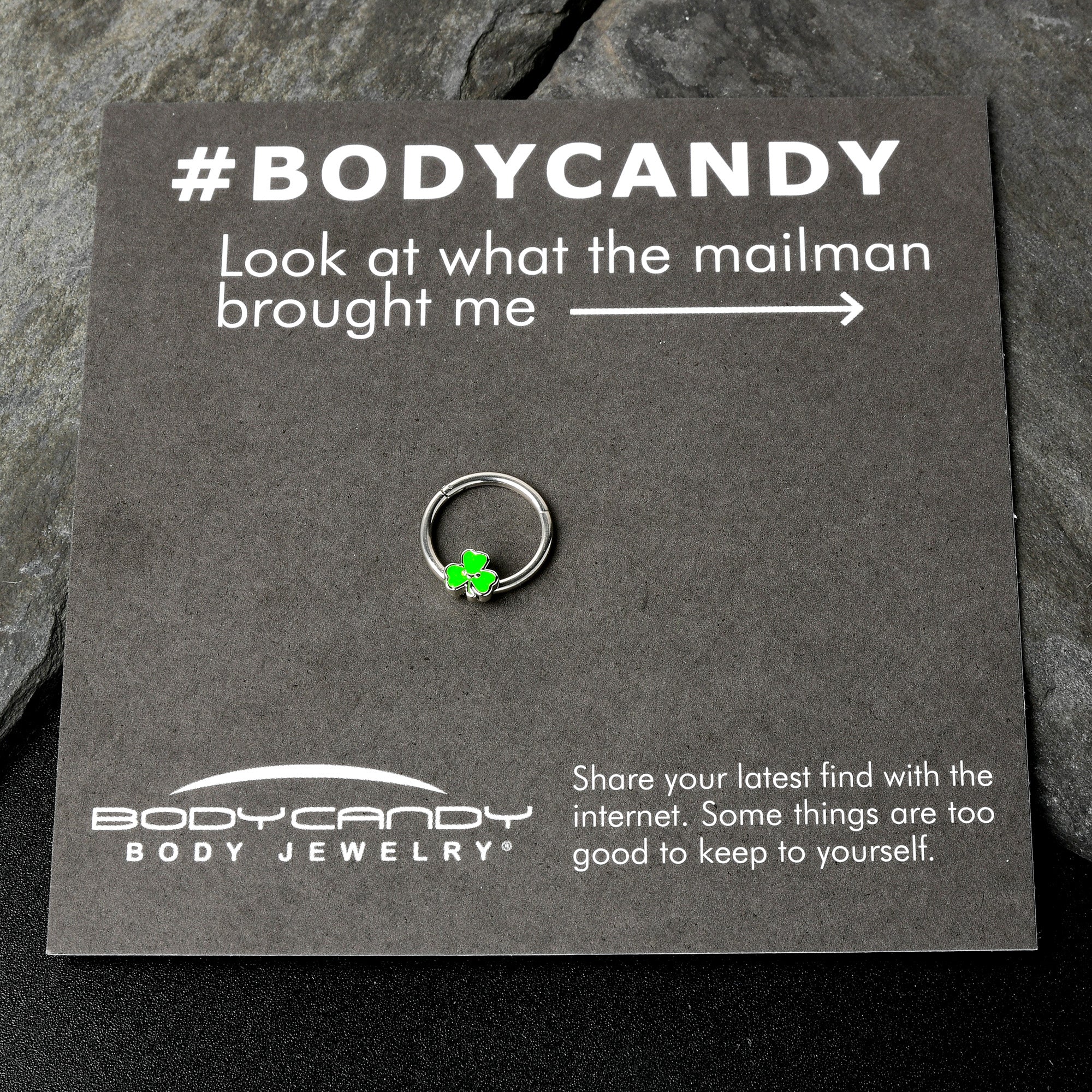 16G 3/8 Sweet Happy Shamrock St Patricks Hinged Segment Ring