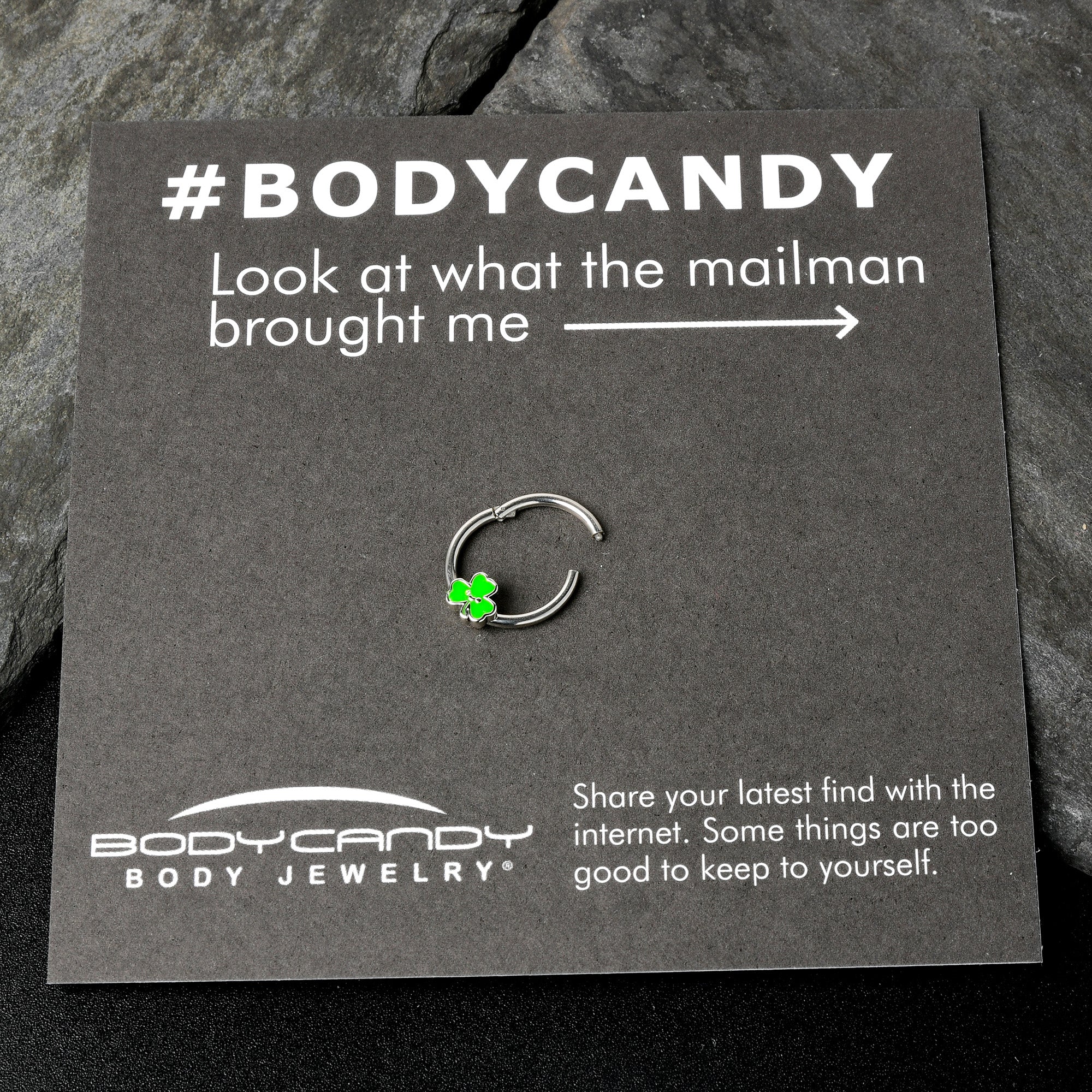 16G 3/8 Sweet Happy Shamrock St Patricks Hinged Segment Ring