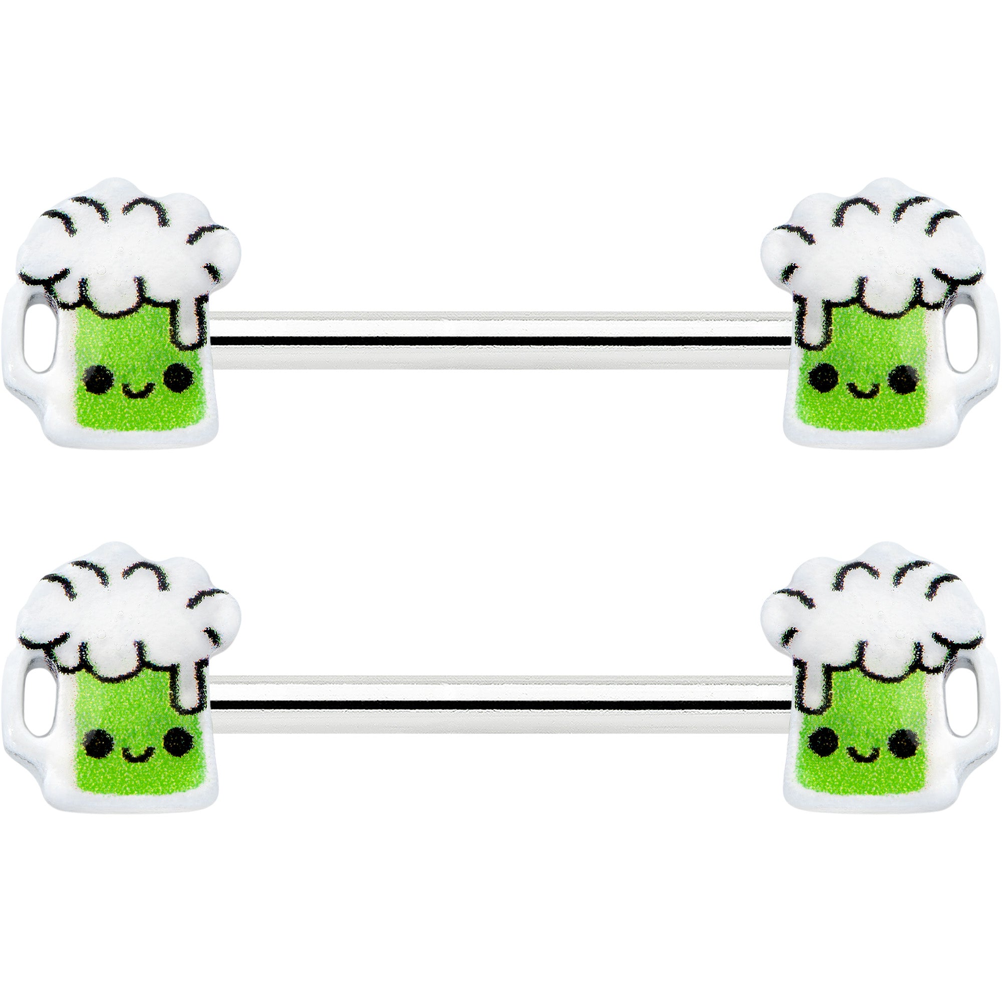 14G 9/16 Sweet Happy Green Beer St Patricks Day Nipple Ring Set
