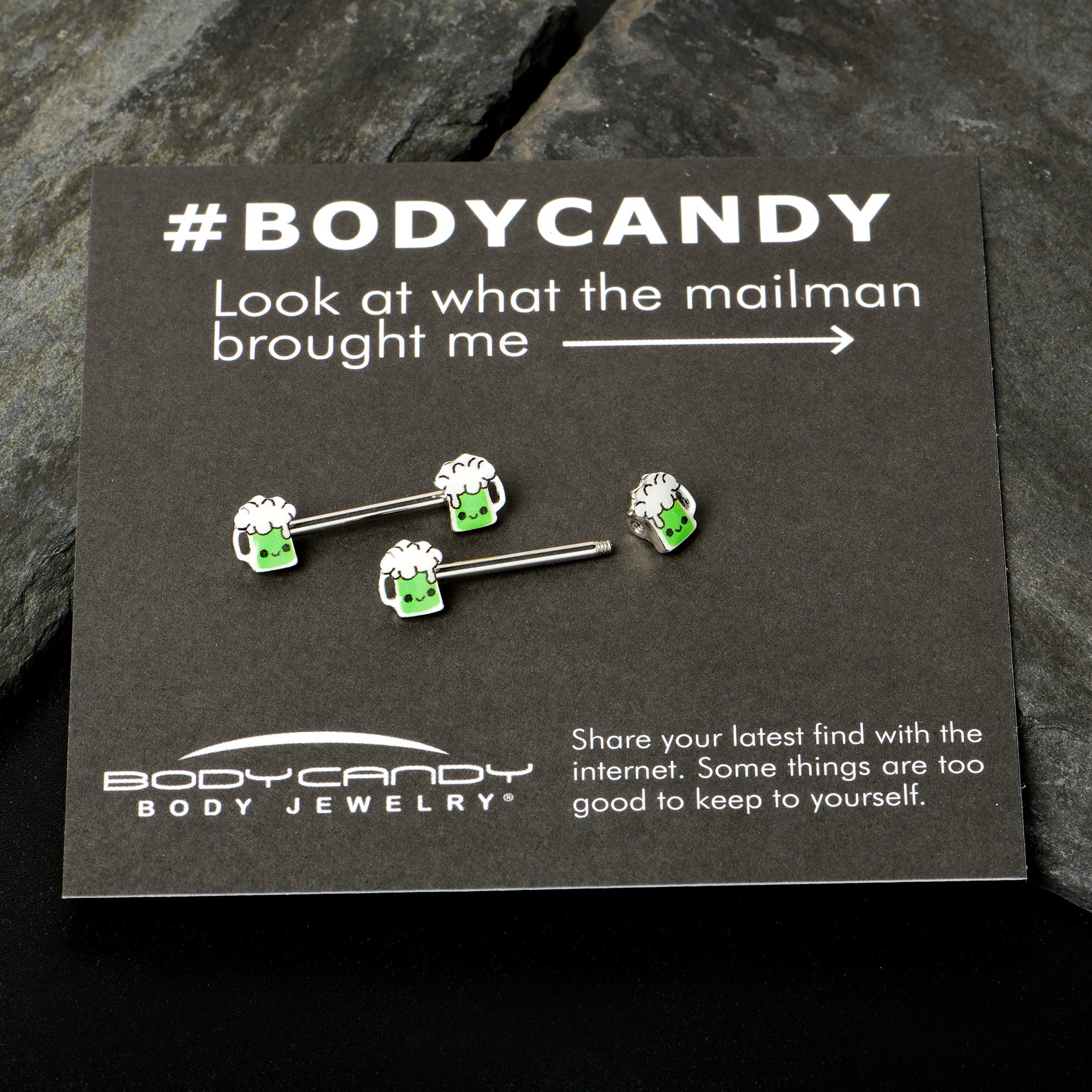 14G 9/16 Sweet Happy Green Beer St Patricks Day Nipple Ring Set