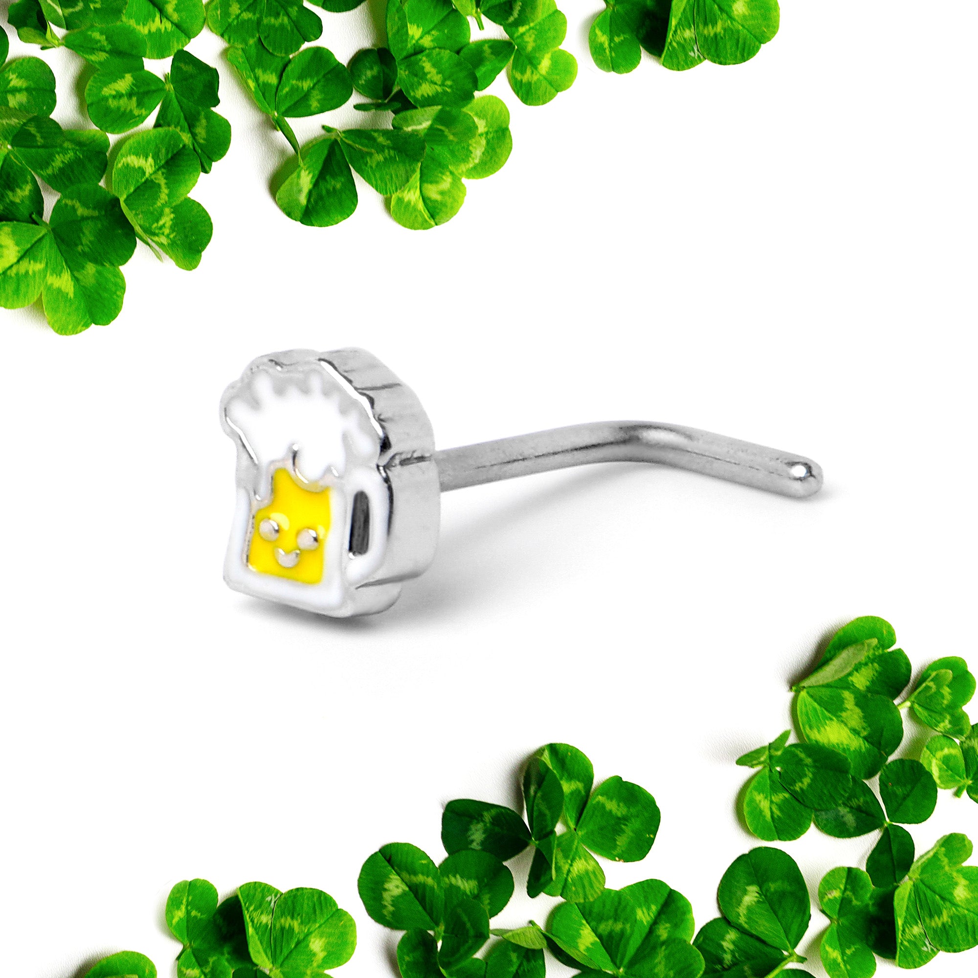 20G 7mm Sweet Happy Beer St Patricks L Shape Nose Ring