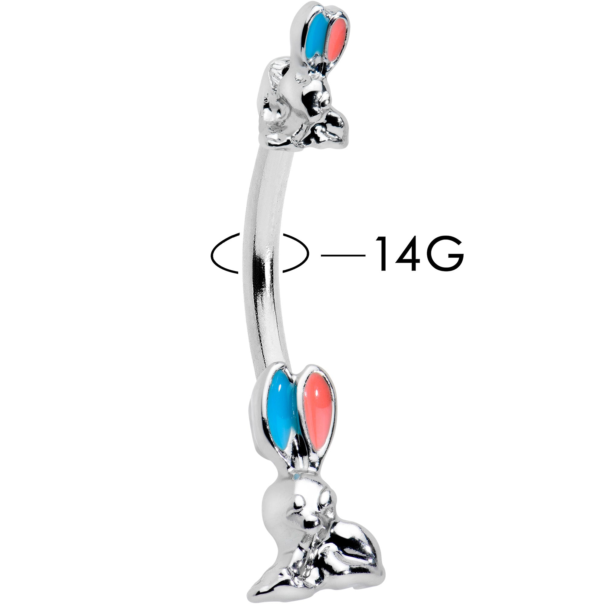 Easter Bunny Red Blue Ears Double Mount Belly Ring