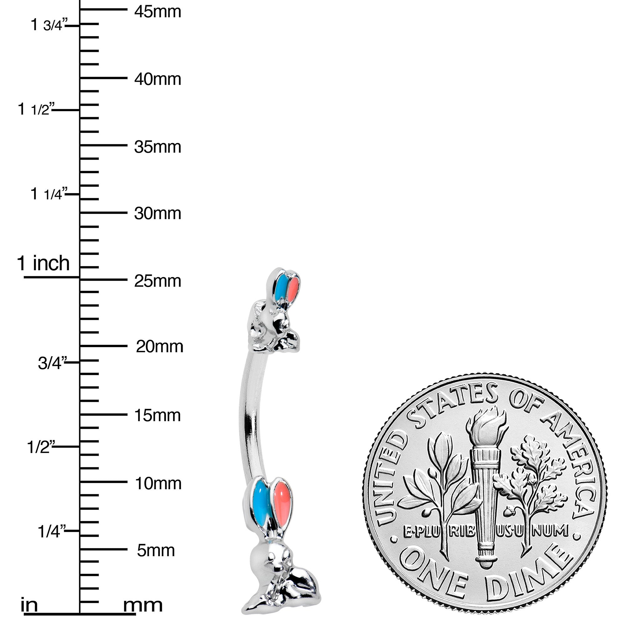 Easter Bunny Red Blue Ears Double Mount Belly Ring