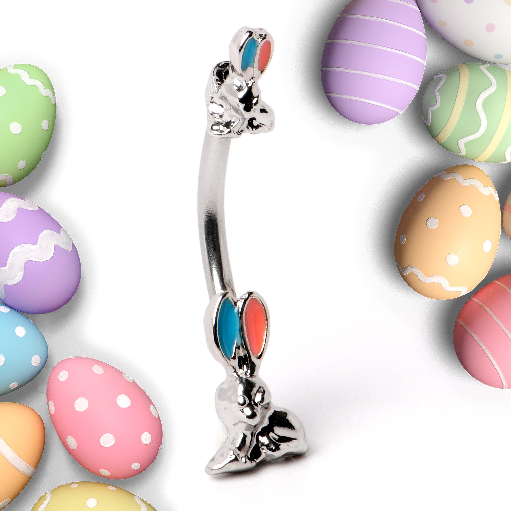 Easter Bunny Red Blue Ears Double Mount Belly Ring