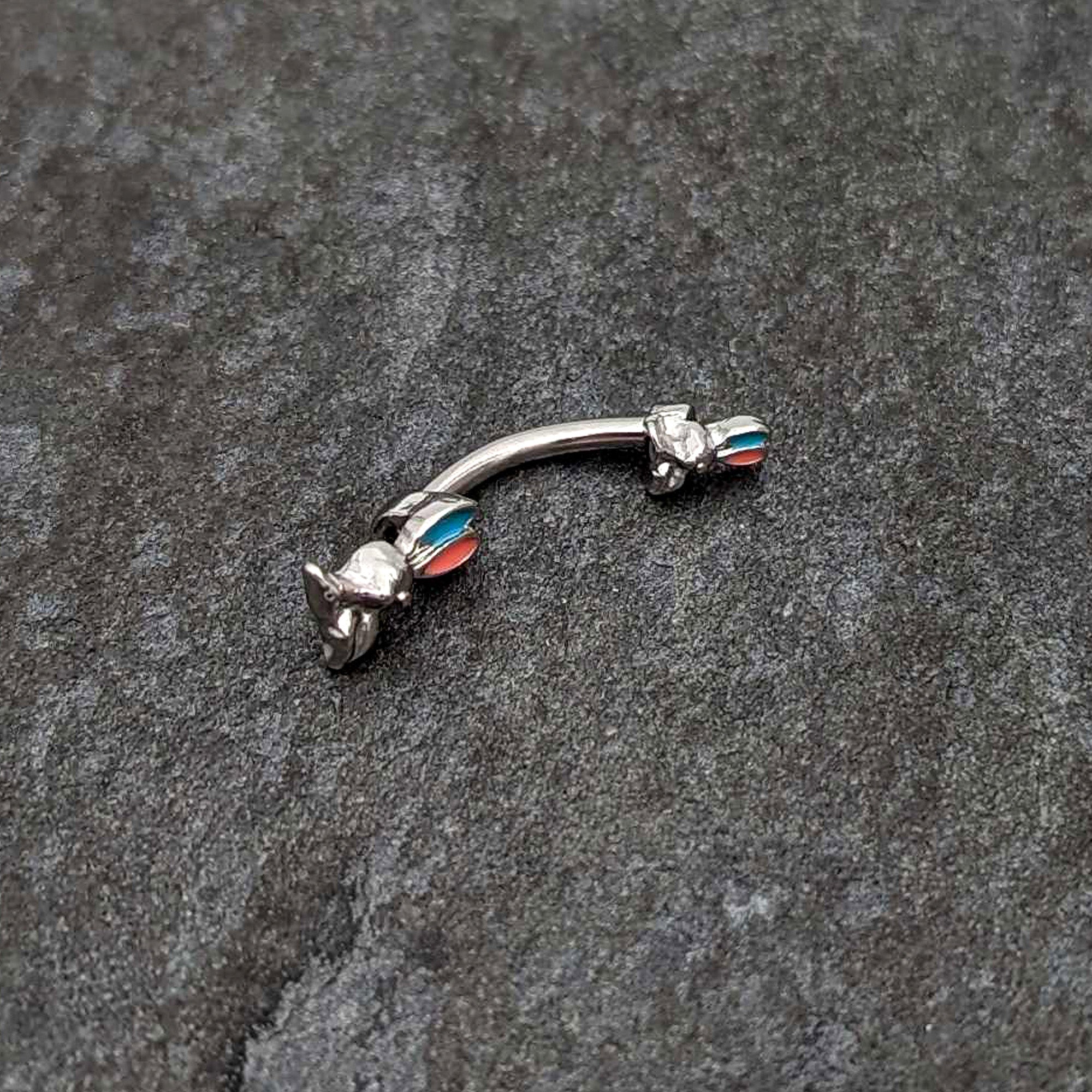 Easter Bunny Red Blue Ears Double Mount Belly Ring