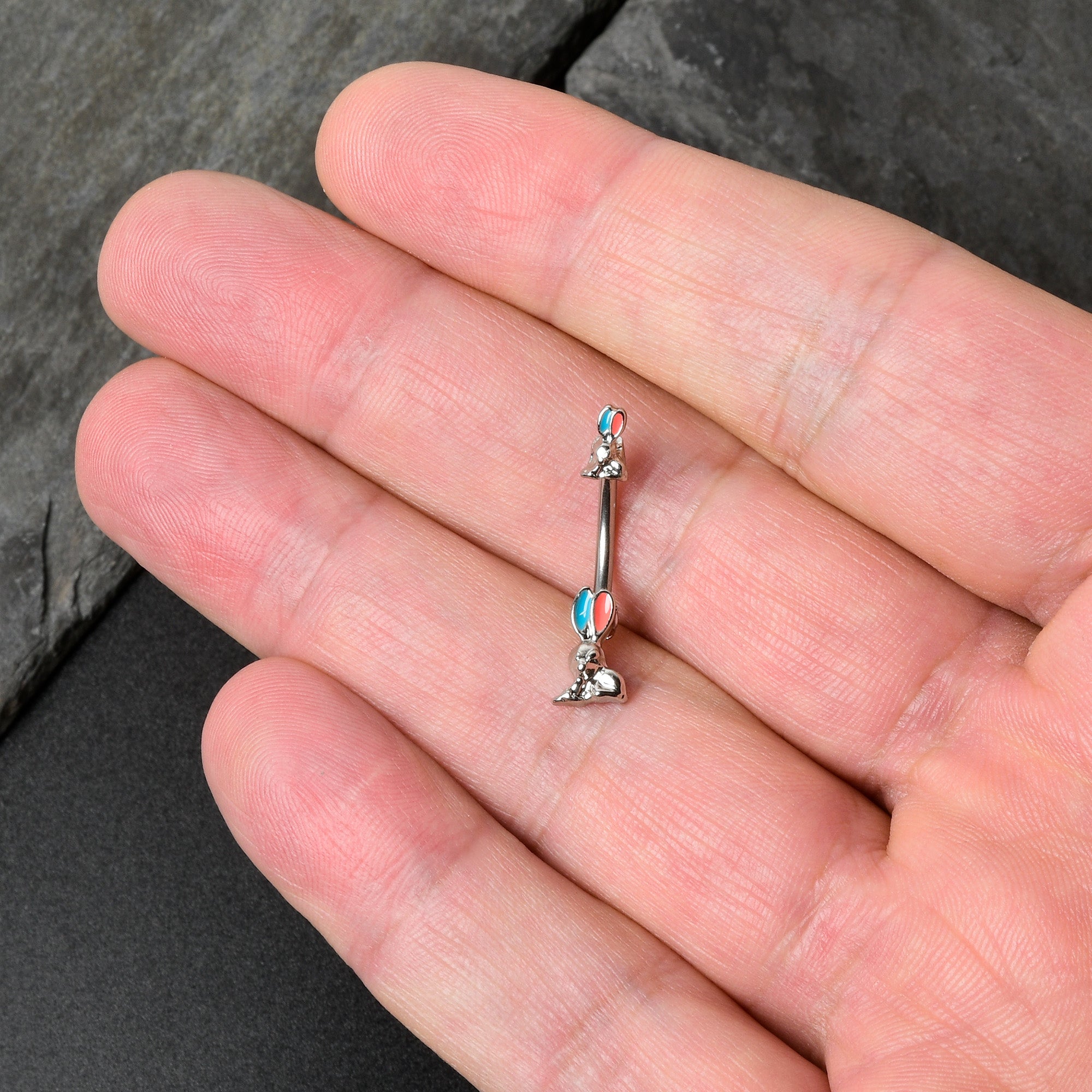 Easter Bunny Red Blue Ears Double Mount Belly Ring