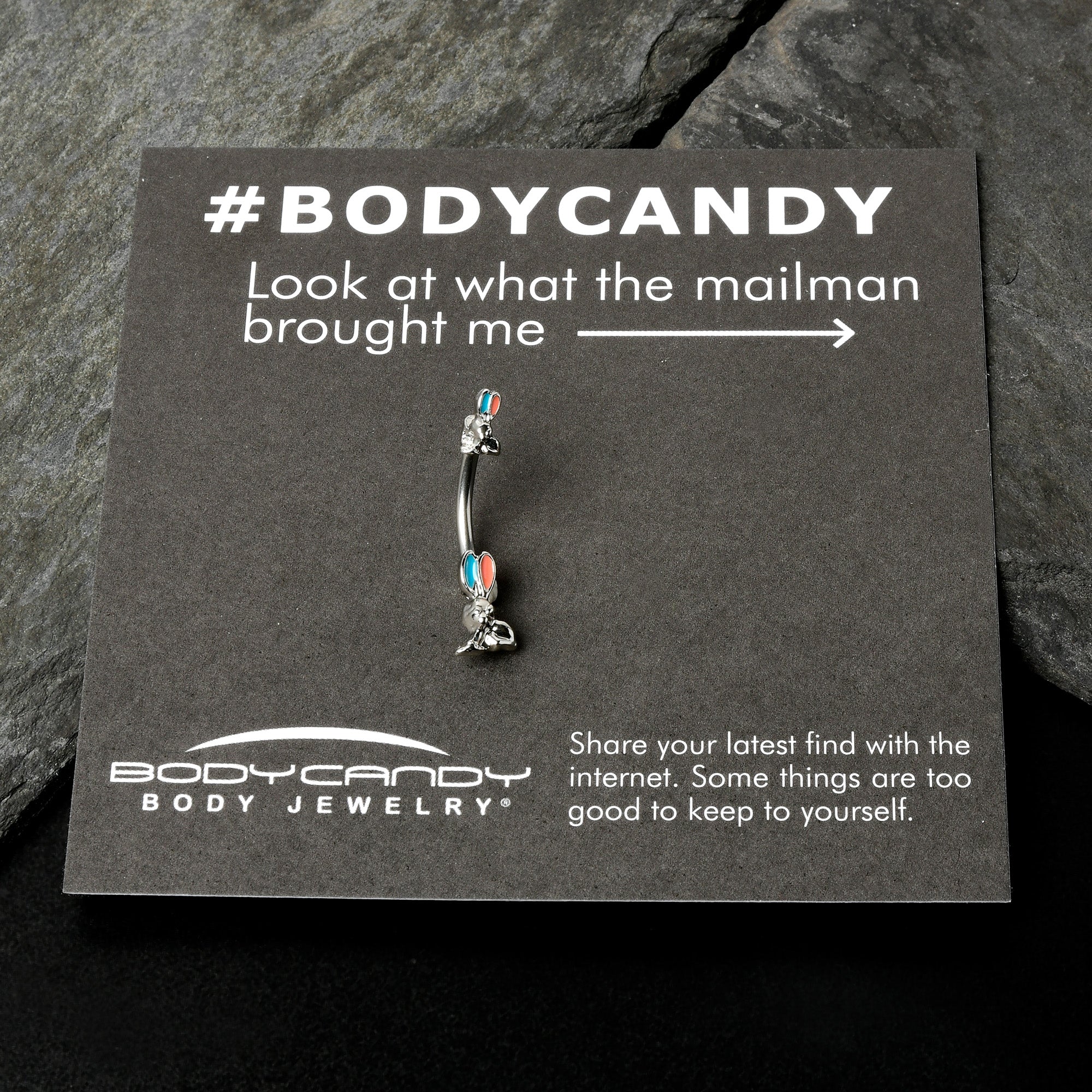 Easter Bunny Red Blue Ears Double Mount Belly Ring