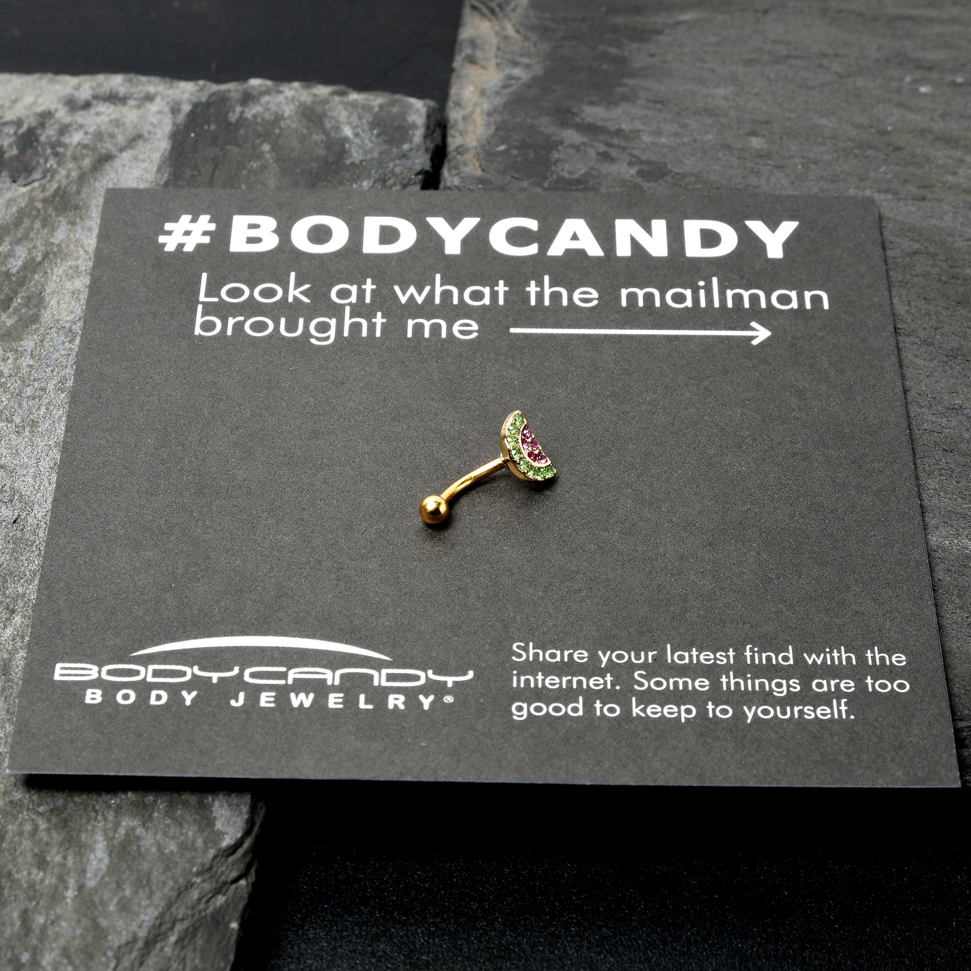 16G 5/16 Pink Gem Gold Tone Watermelon Yum Curved Eyebrow Ring