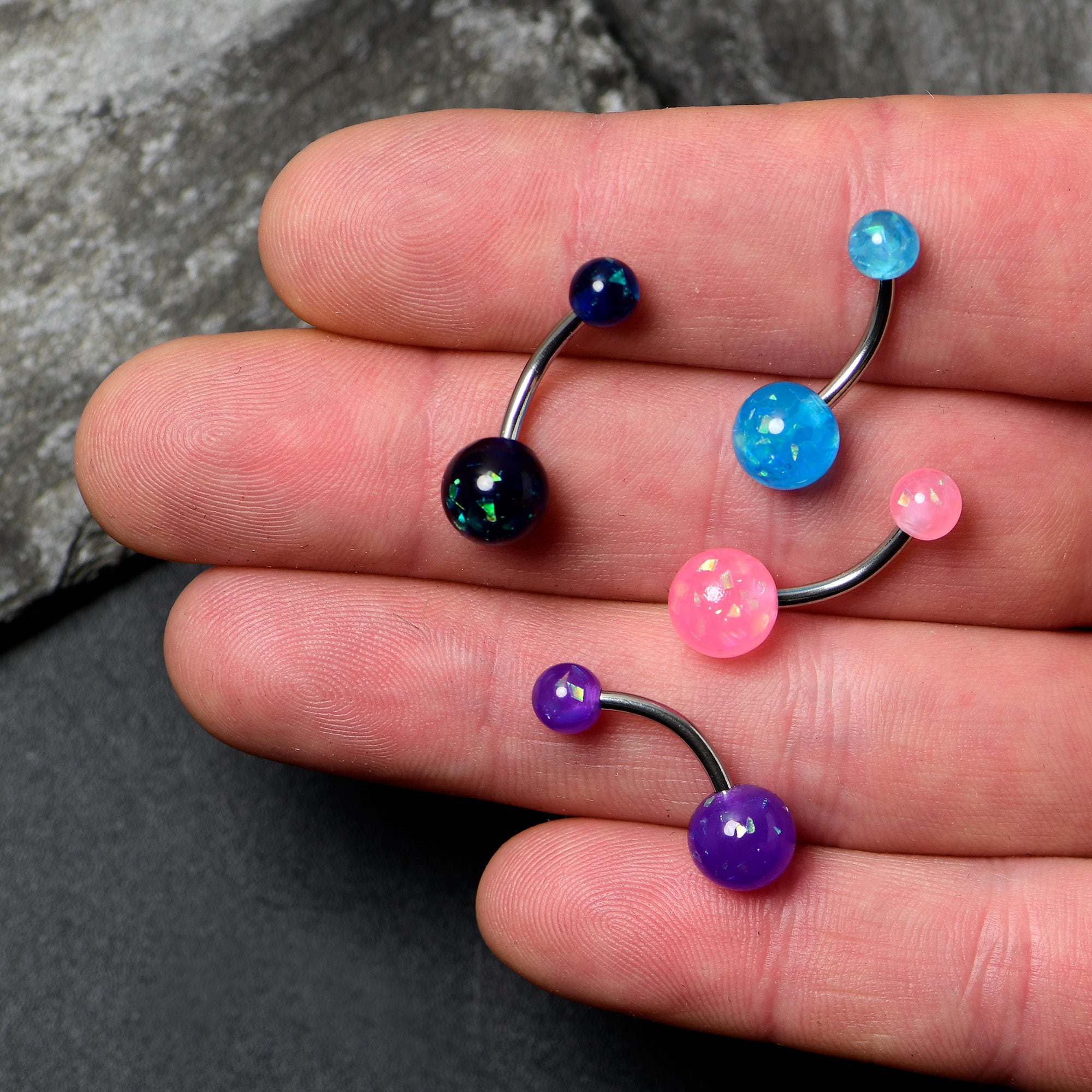 Blue Pink Purple Faux Opal Pack Belly Ring Set of 4