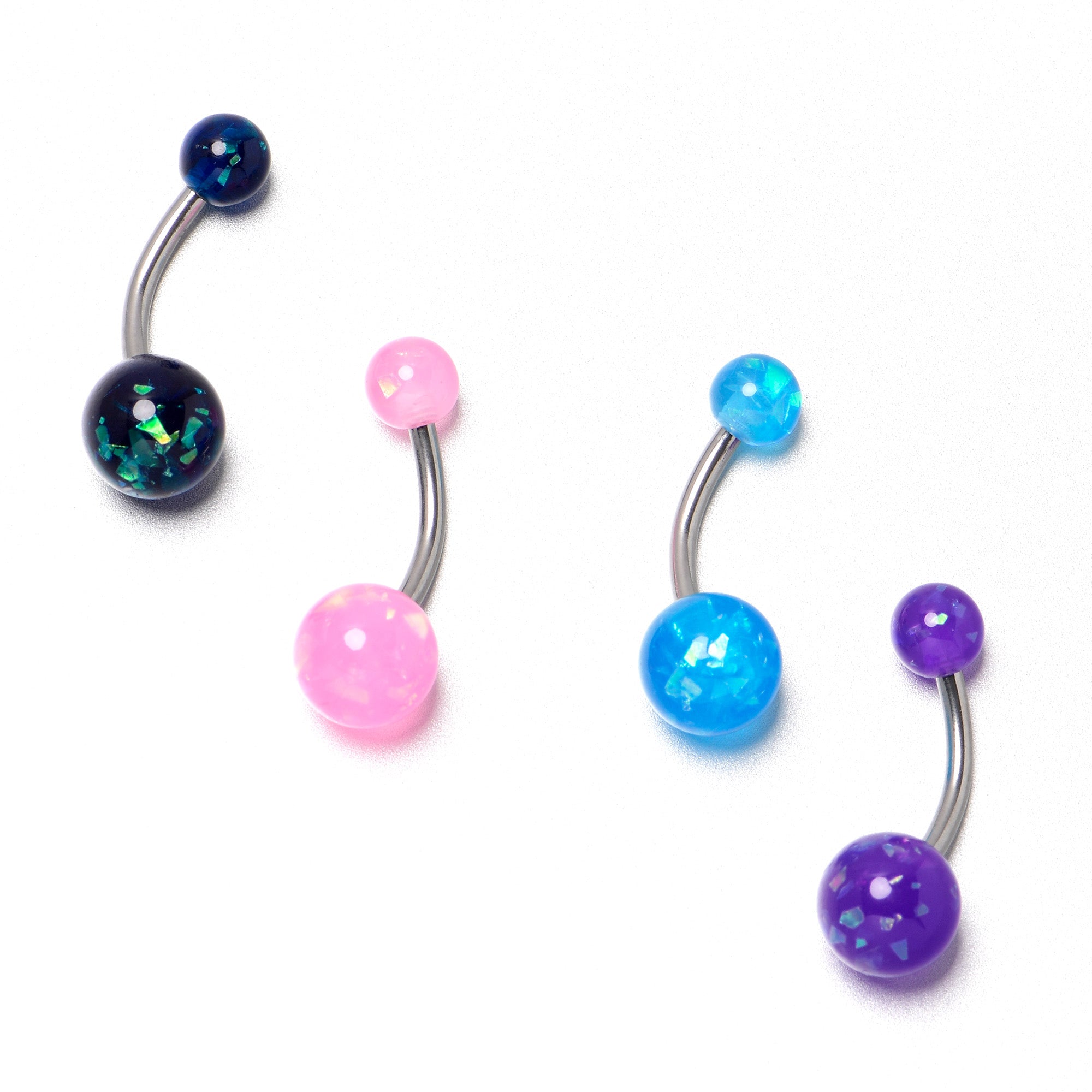 Blue Pink Purple Faux Opal Pack Belly Ring Set of 4