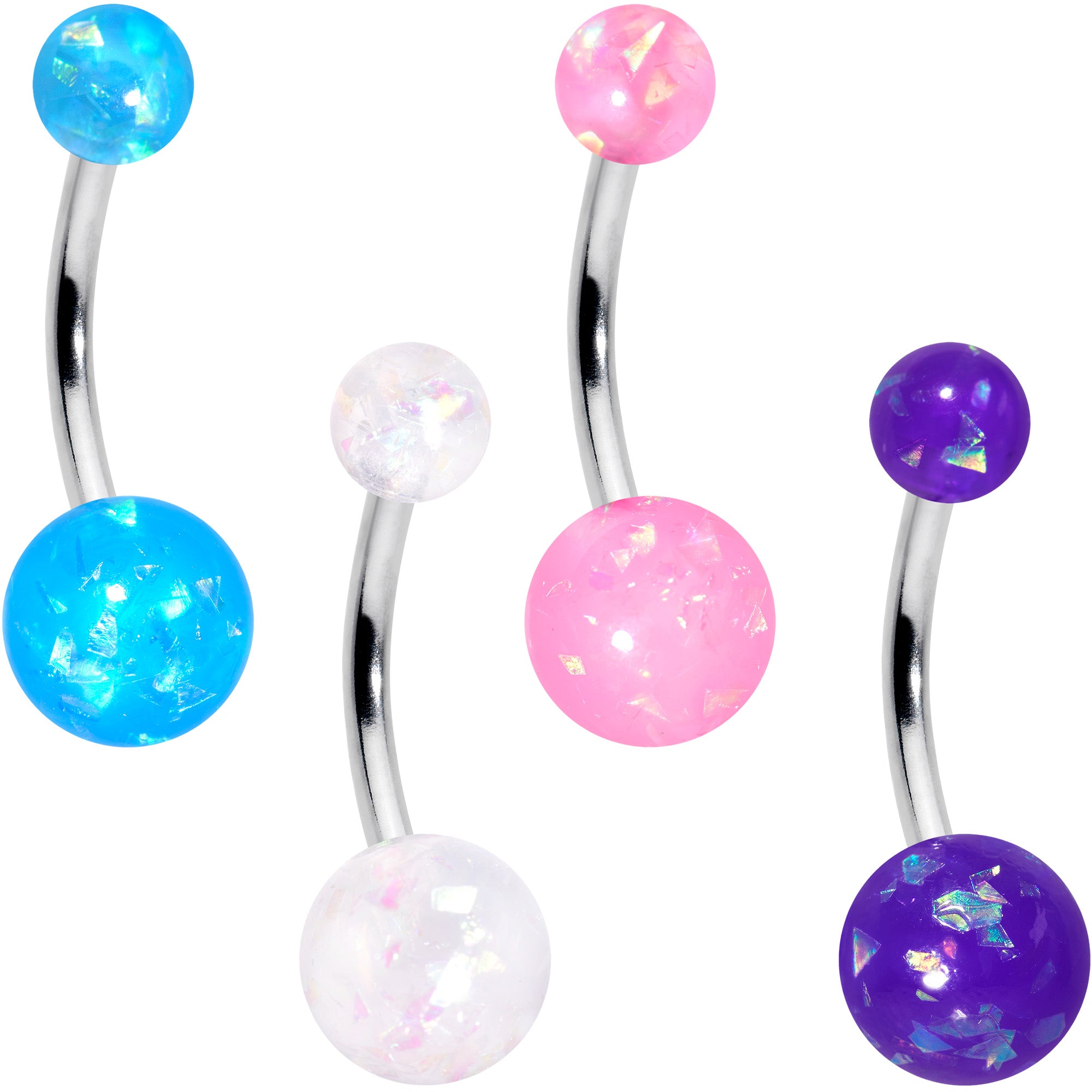 White Pink Purple Faux Opal Pack Belly Ring Set of 4