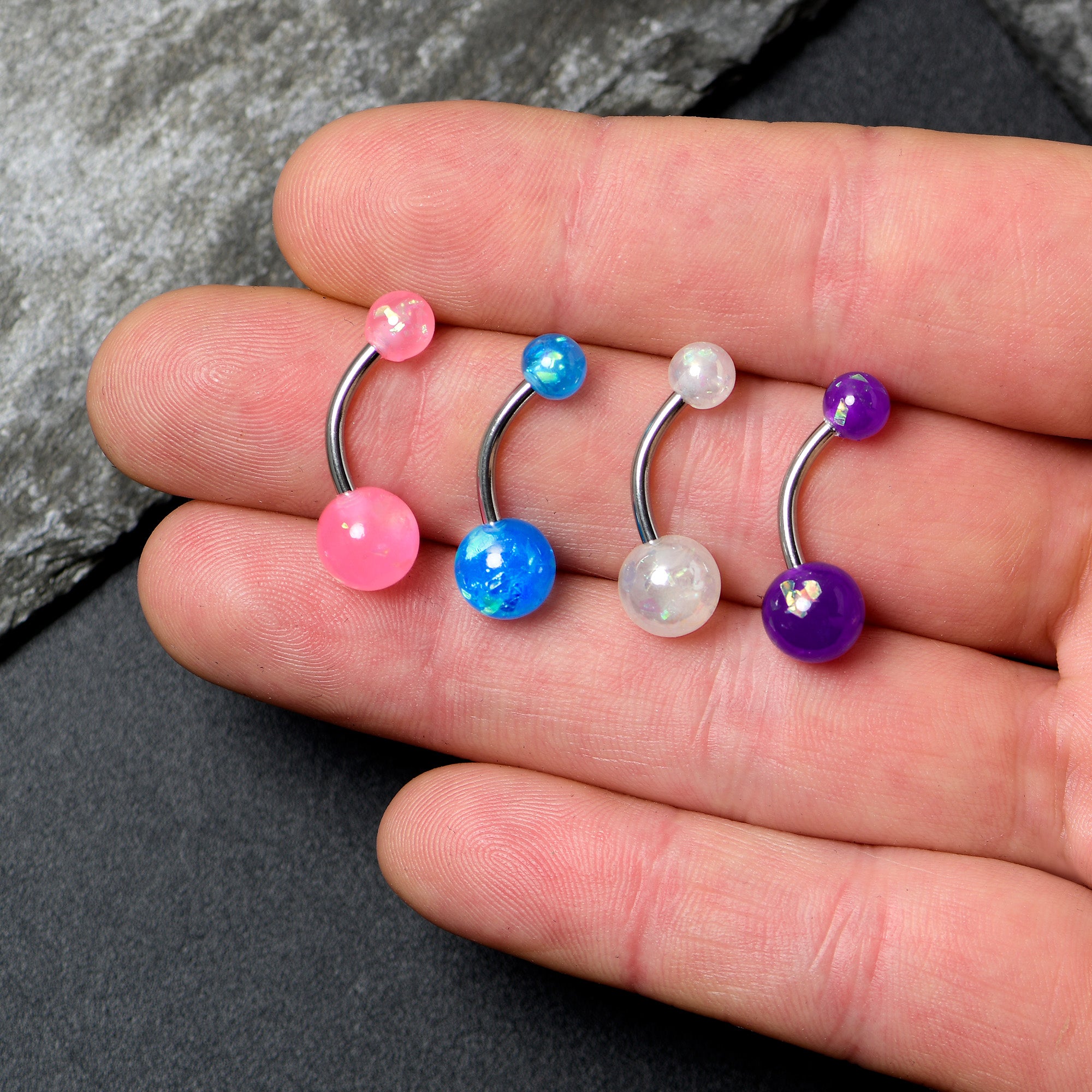 White Pink Purple Faux Opal Pack Belly Ring Set of 4