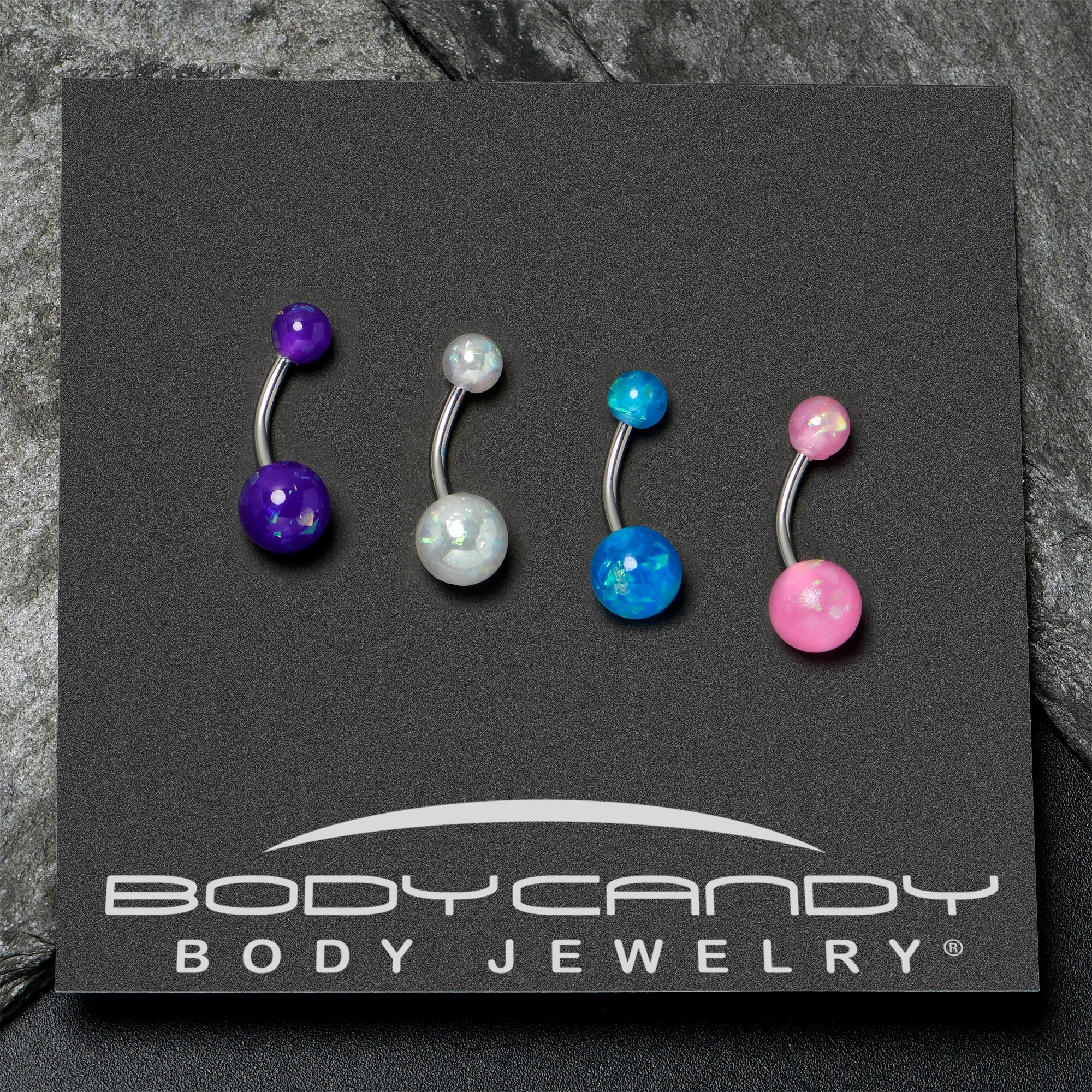 White Pink Purple Faux Opal Pack Belly Ring Set of 4