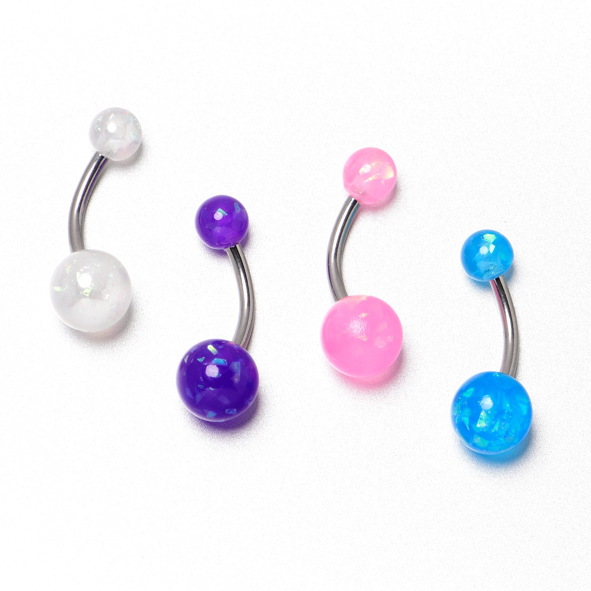 White Pink Purple Faux Opal Pack Belly Ring Set of 4