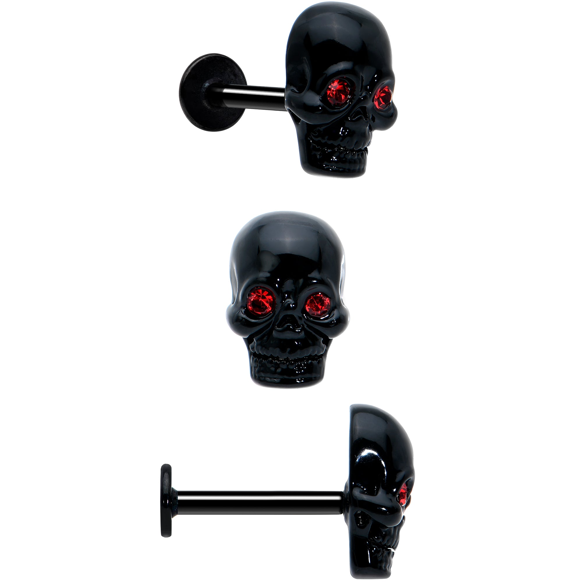 16G 5/16 Red CZ Gem Black Skull Passion Heart Labret Tragus Curation Set of 3