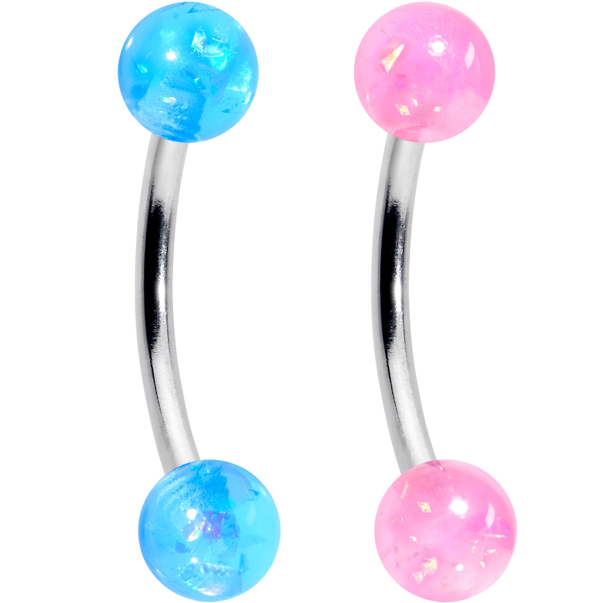 16 Gauge 3/8 Pink Blue Purple Faux Opal Pack Curved Eyebrow Ring Set of 4
