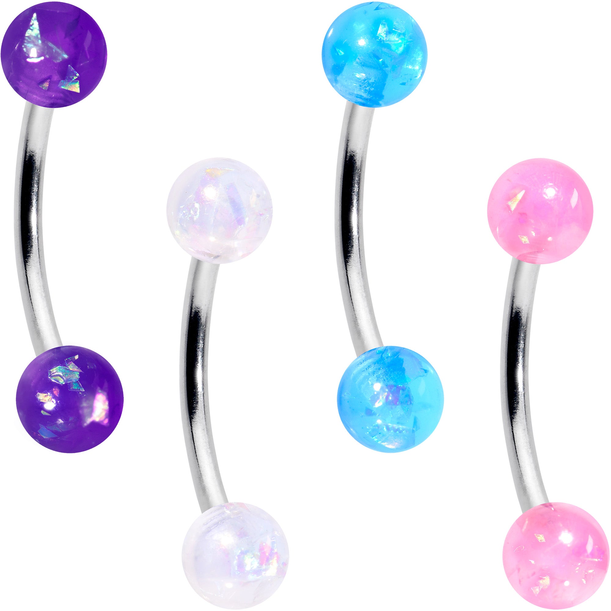 16 Gauge 3/8 Pink White Purple Faux Opal PackCurved Eyebrow Ring Set of 4