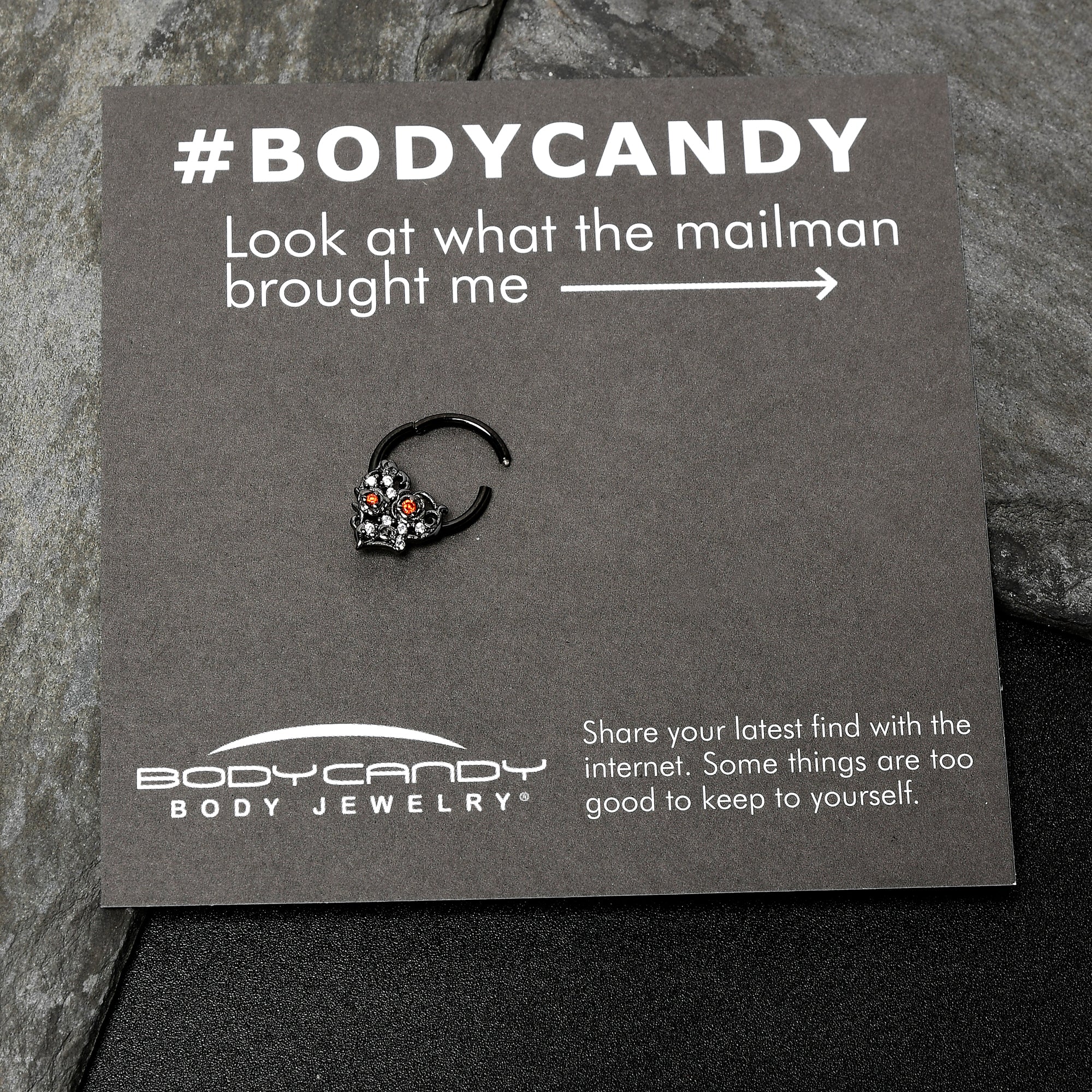 16G 3/8 Clear Red CZ Gem Black Heart Floral Hinged Segment Ring