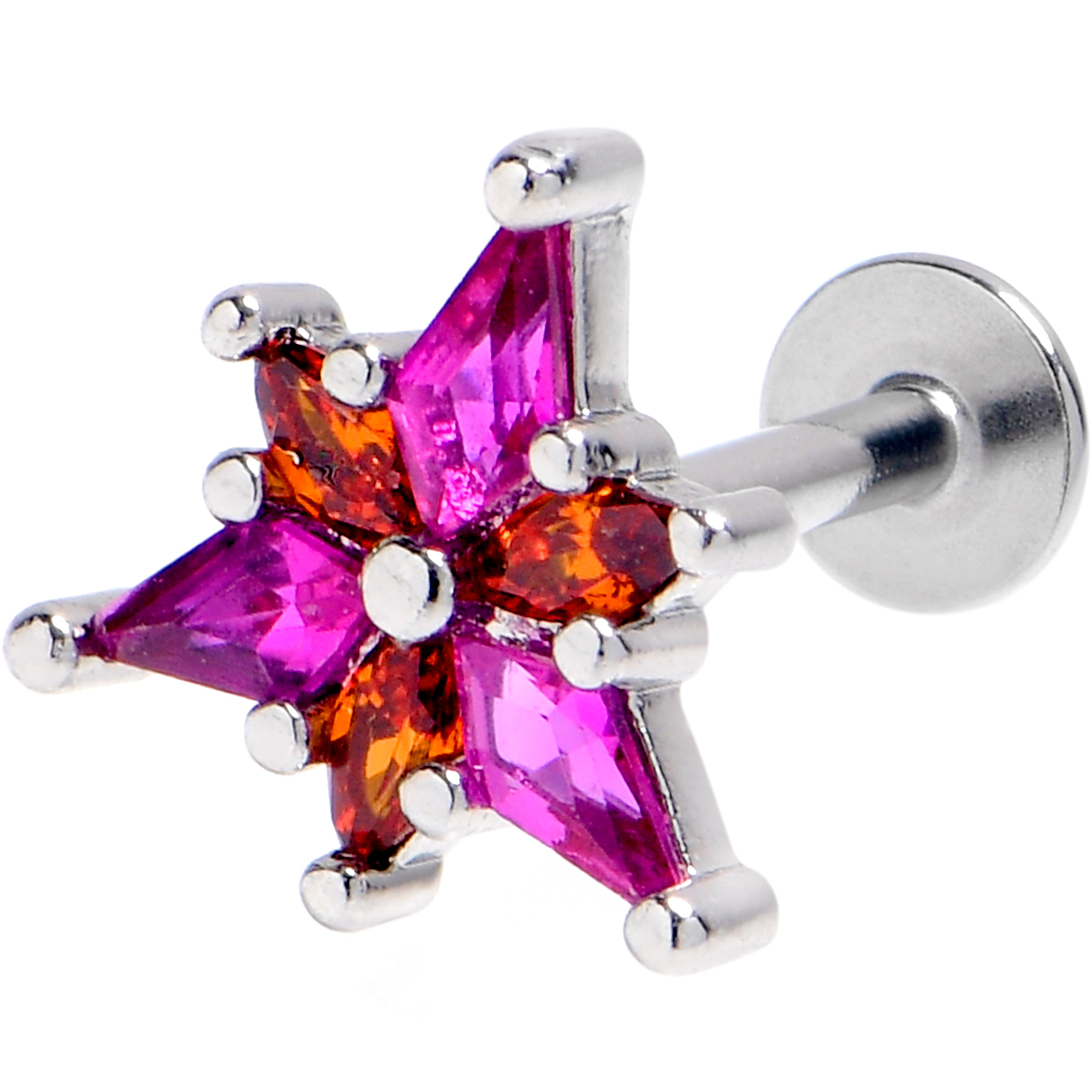 16G 1/4 Pink Orange Gem Abstract Fire Labret