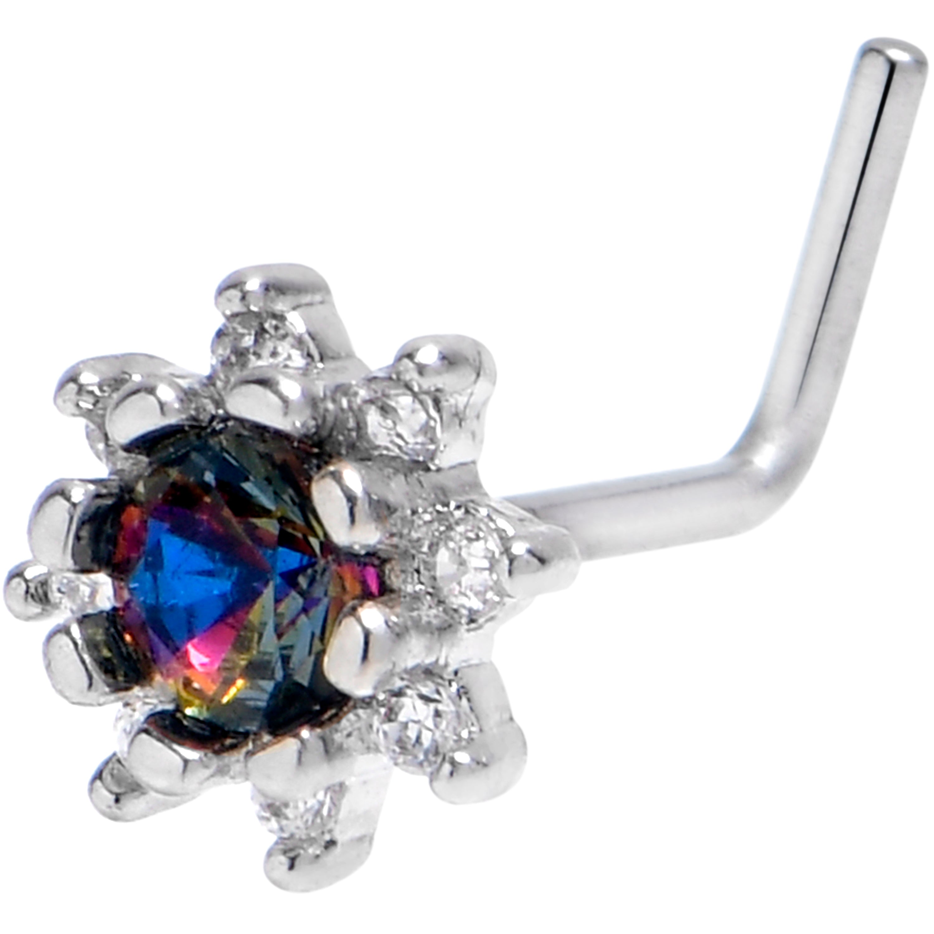 20G 7mm Vitrail Clear Gem Baroque Sun L Shape Nose Ring