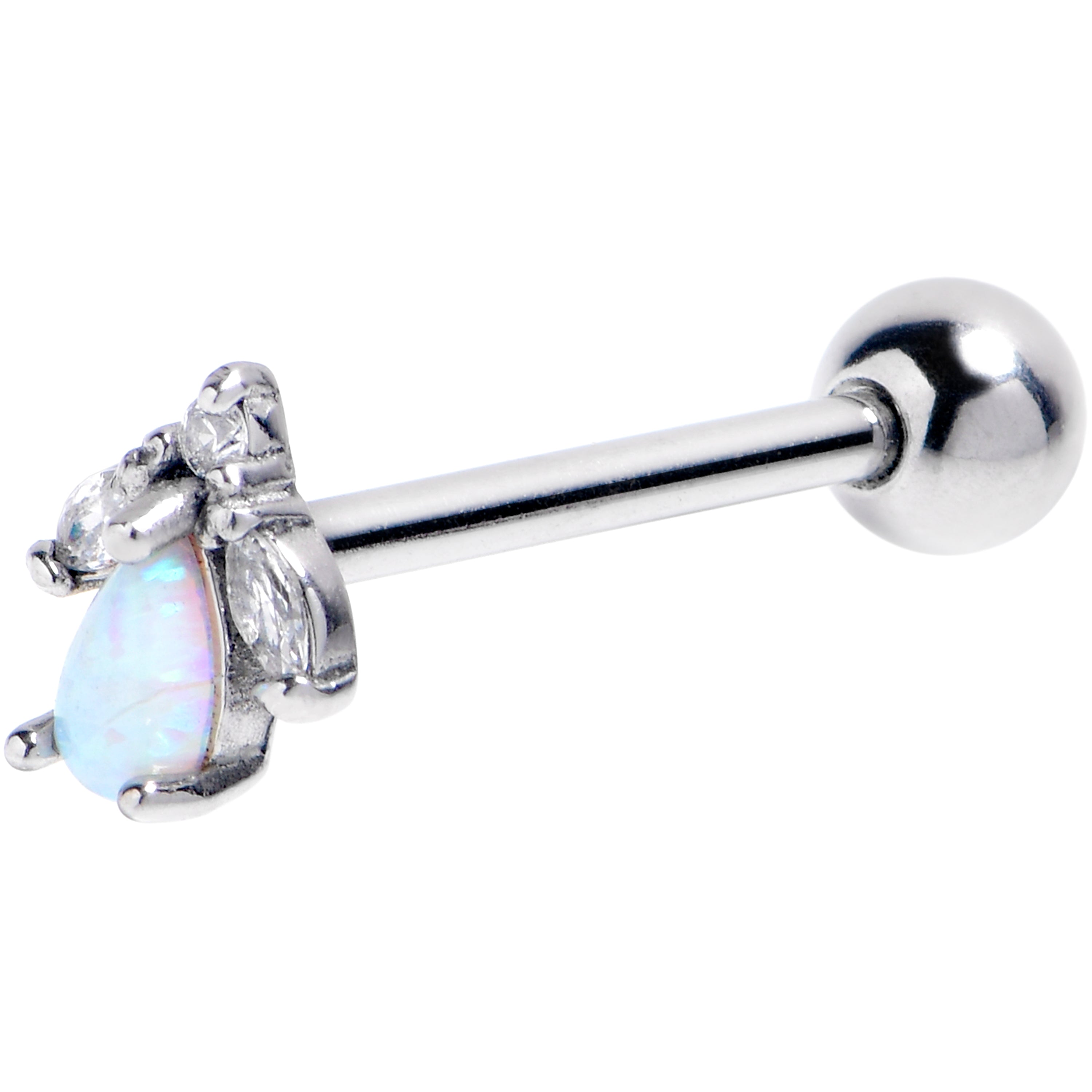 White Faux Opal Flower Barbell Tongue Ring