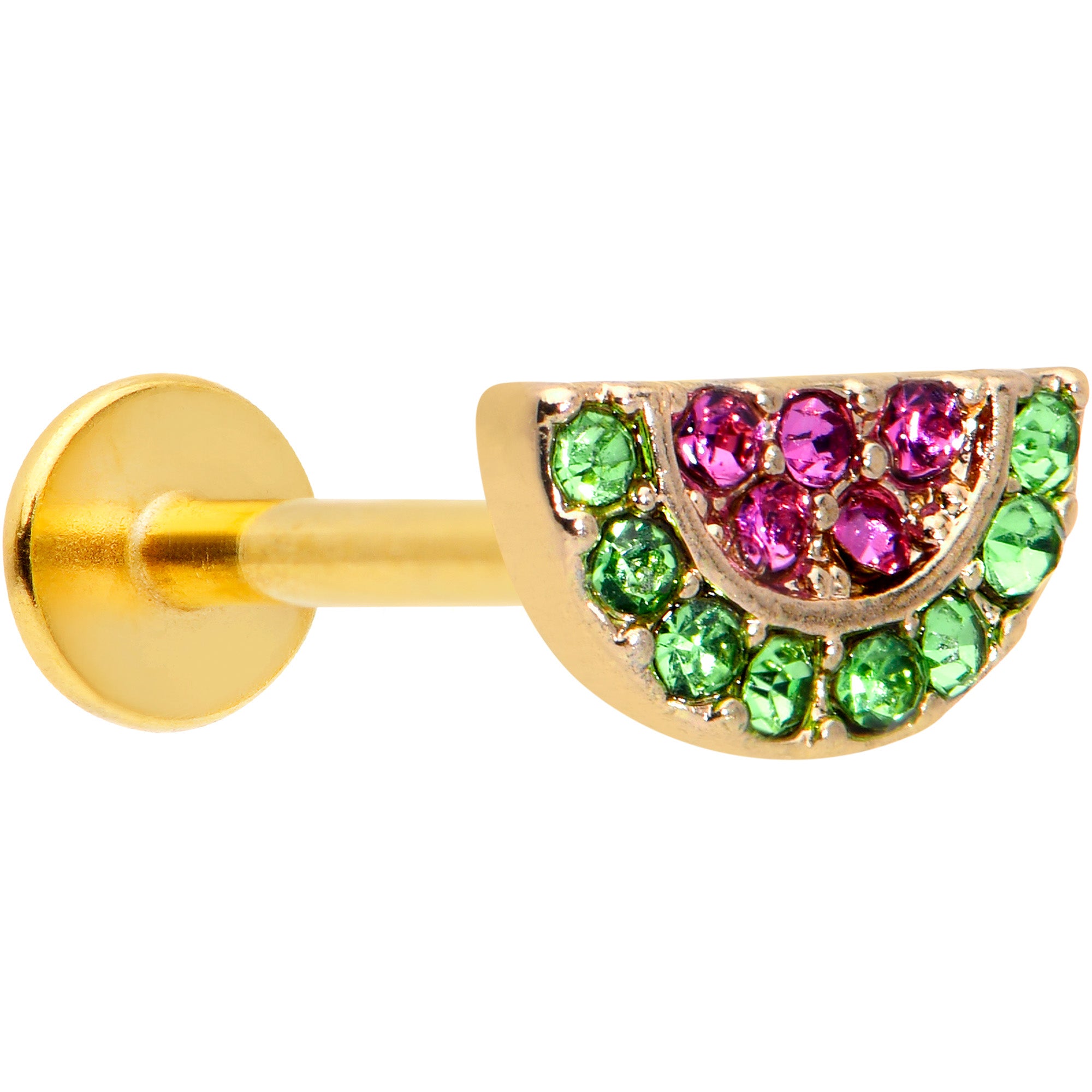 16G 5/16 Pink Green Gem Gold Tone Watermelon Labret Monroe Tragus