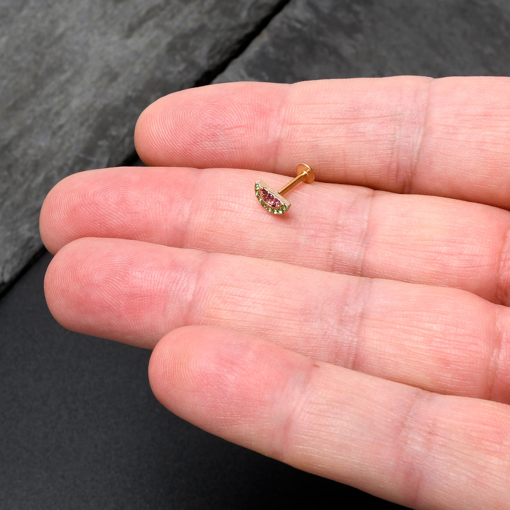 16G 5/16 Pink Green Gem Gold Tone Watermelon Labret Monroe Tragus