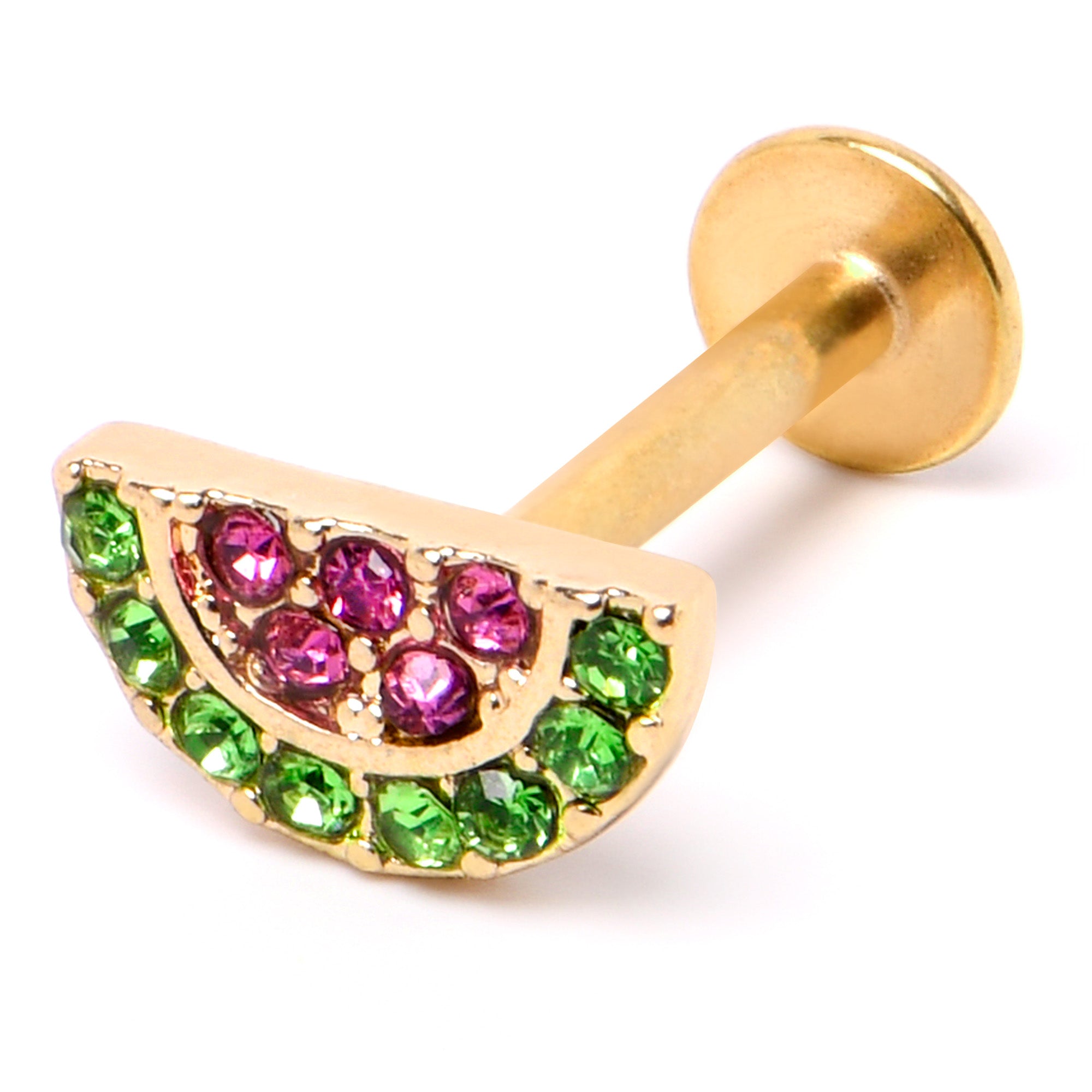 16G 5/16 Pink Green Gem Gold Tone Watermelon Labret Monroe Tragus