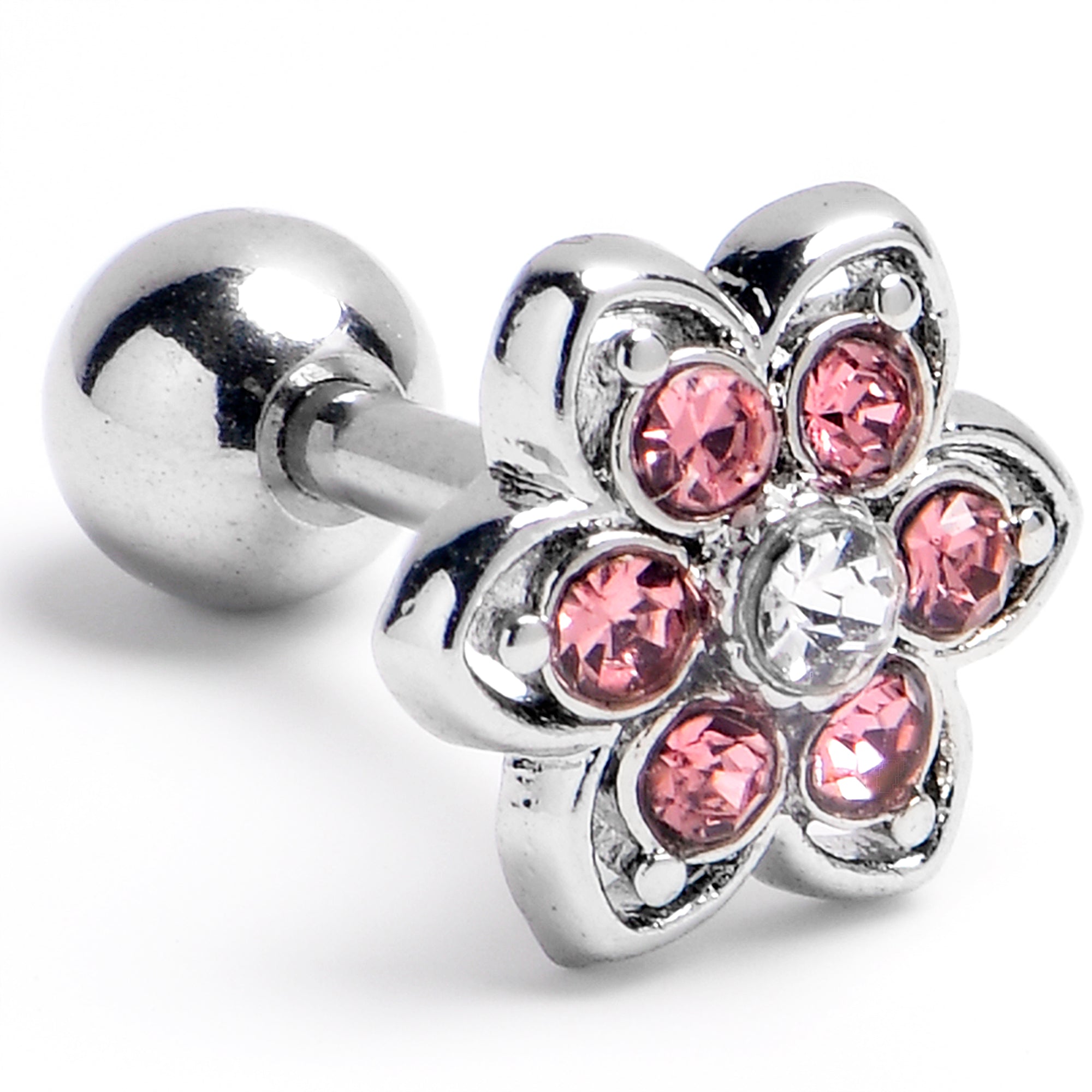 16G 1/4 Pink Radiant Blossom Flower Cartilage Tragus Earring