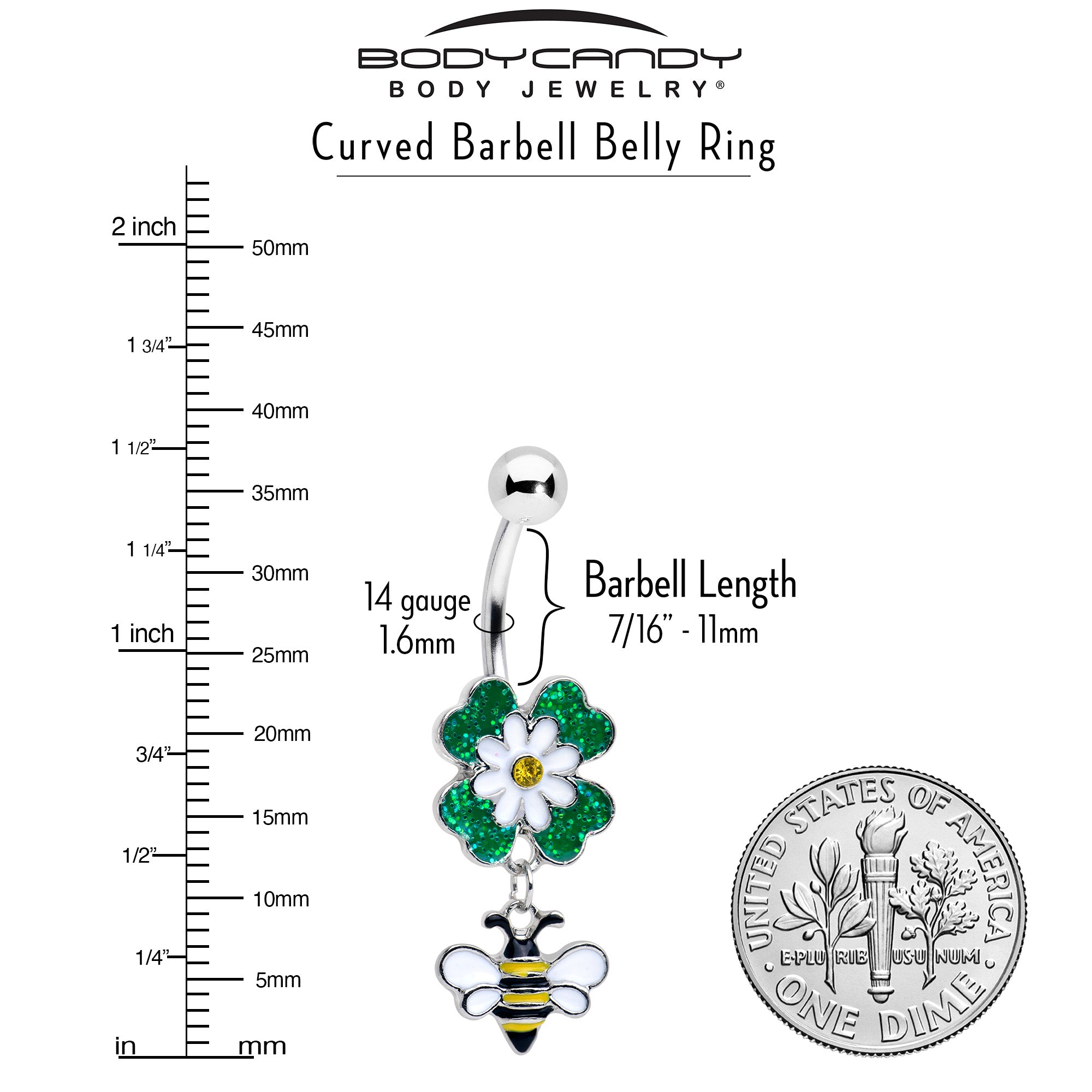 Yellow Gem Daisy Bee Glittery Dangle Belly Ring