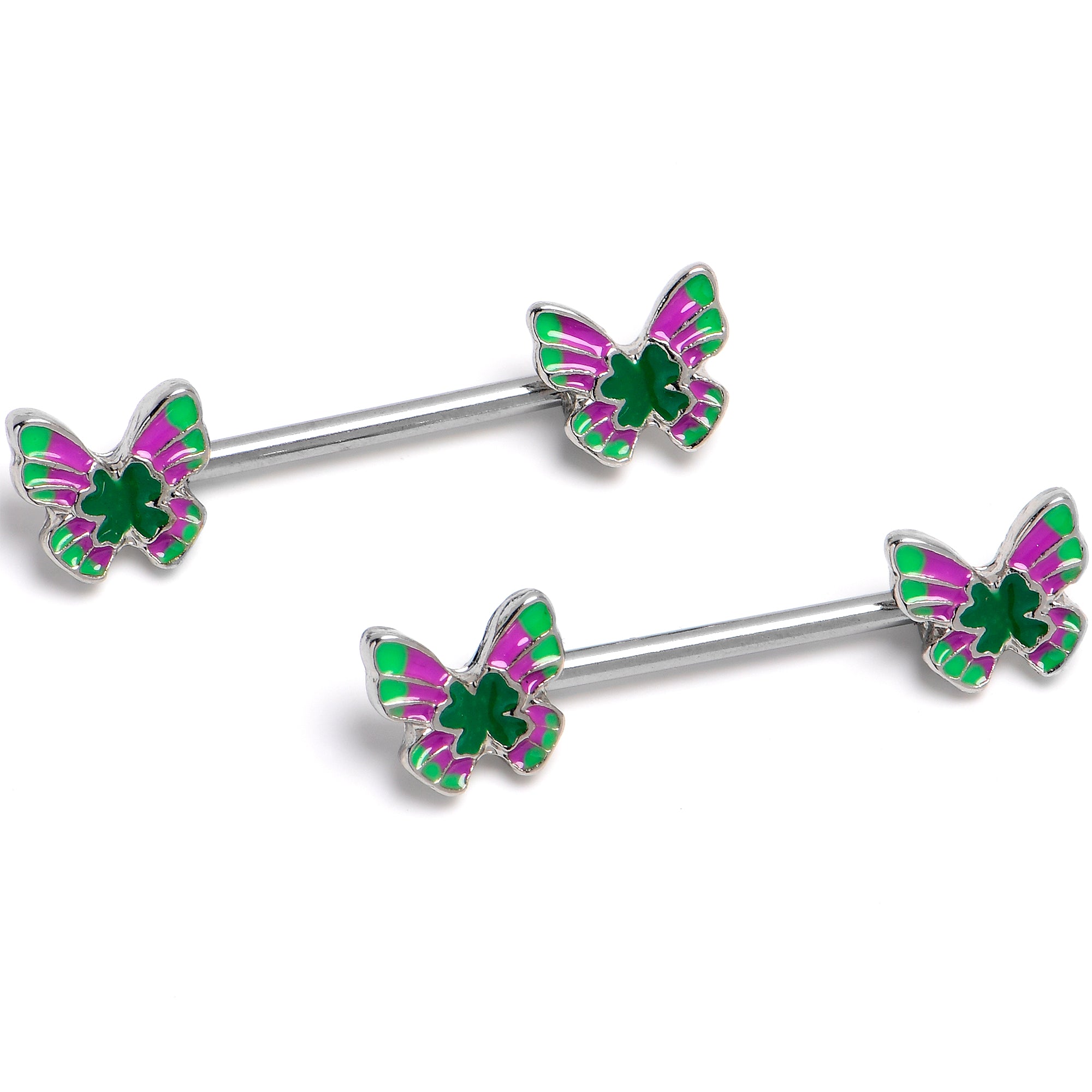 14G 9/16 Vibrant Grace Butterfly Barbell Nipple Ring Set