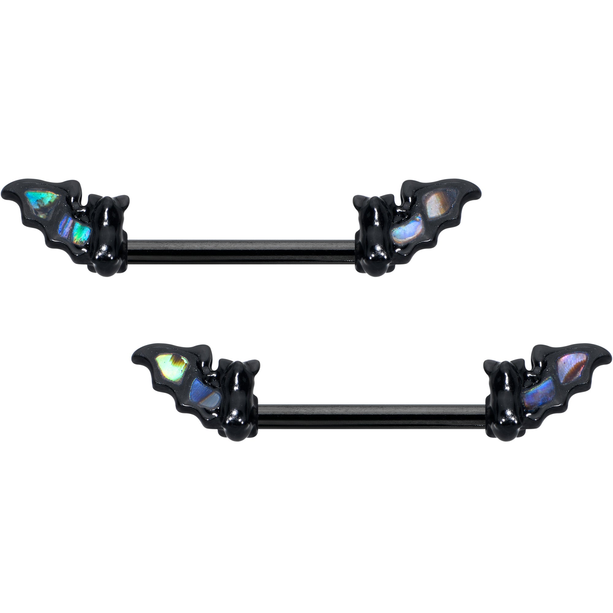 14G 9/16 Black Subtle Bat Barbell Nipple Ring Set