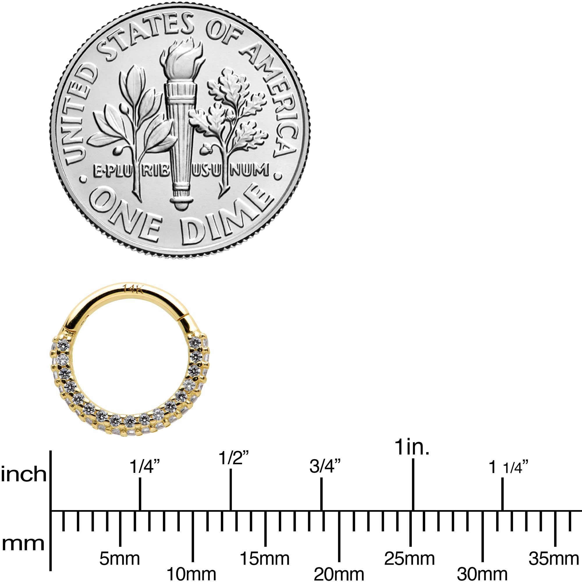 16 Gauge 5/16 14k Yellow Gold CZ Paved Ultra Luxe Hinged Circular Segment Ring