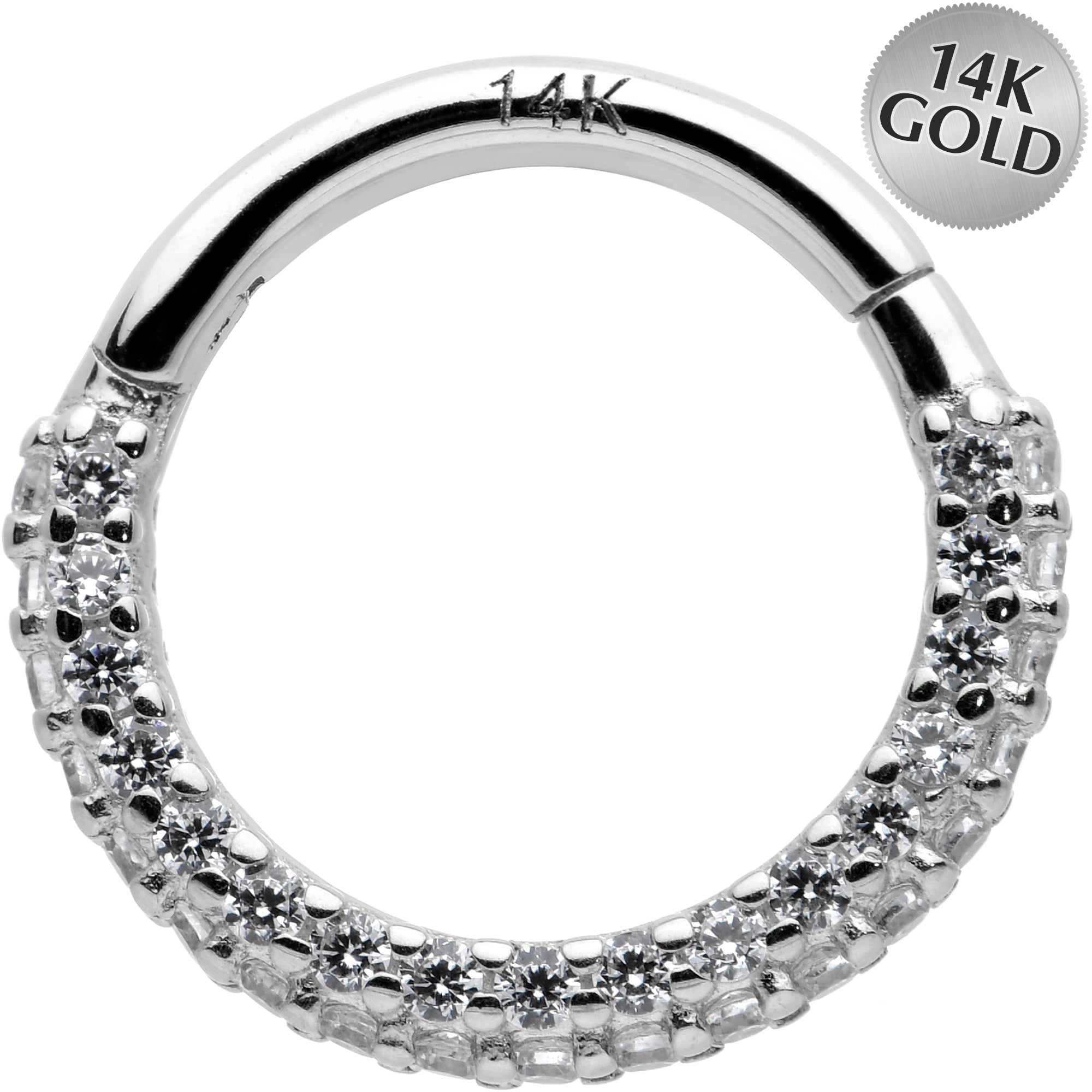 16 Gauge 5/16 14k White Gold CZ Paved Ultra Luxe Hinged Circular Segment Ring