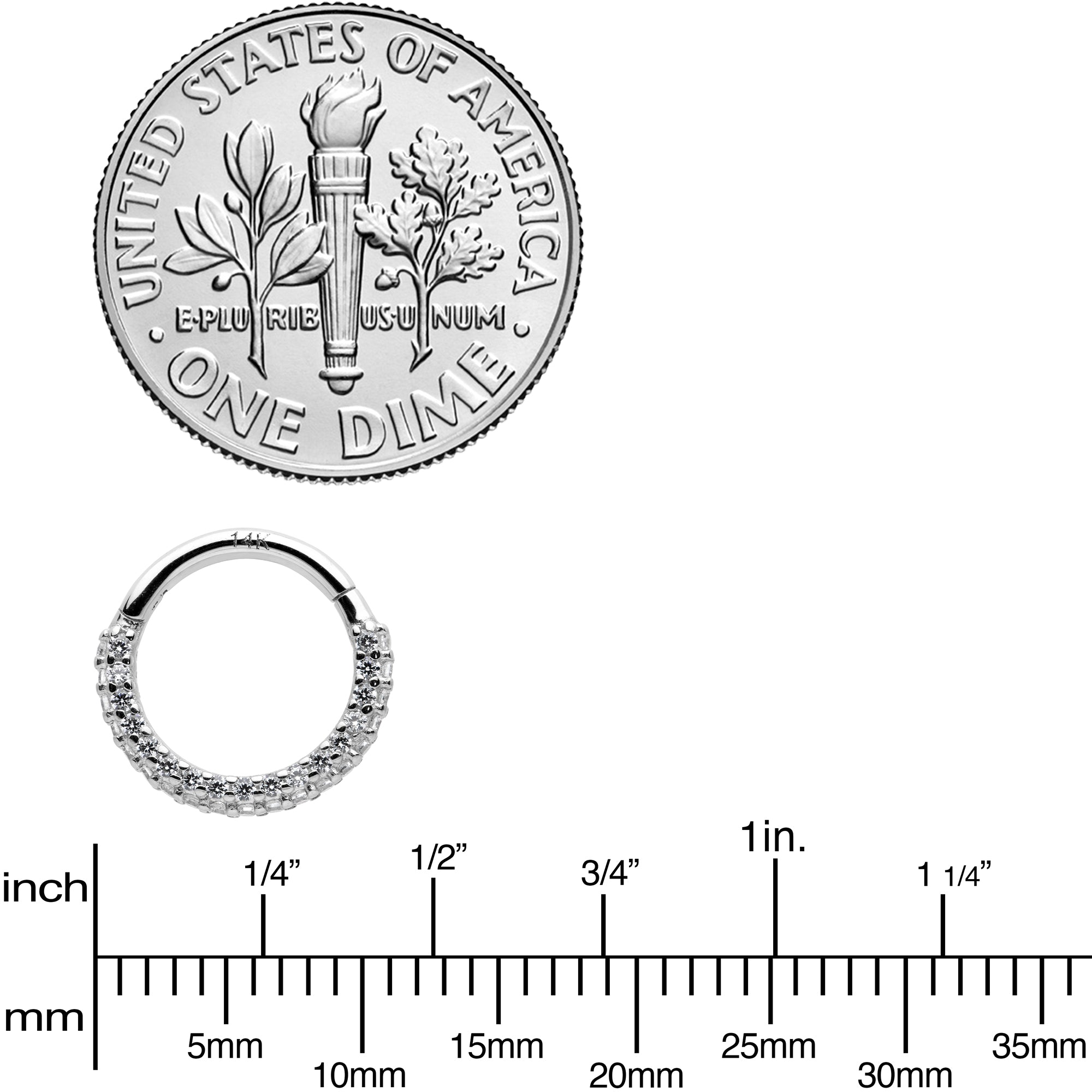 16 Gauge 5/16 14k White Gold CZ Paved Ultra Luxe Hinged Circular Segment Ring