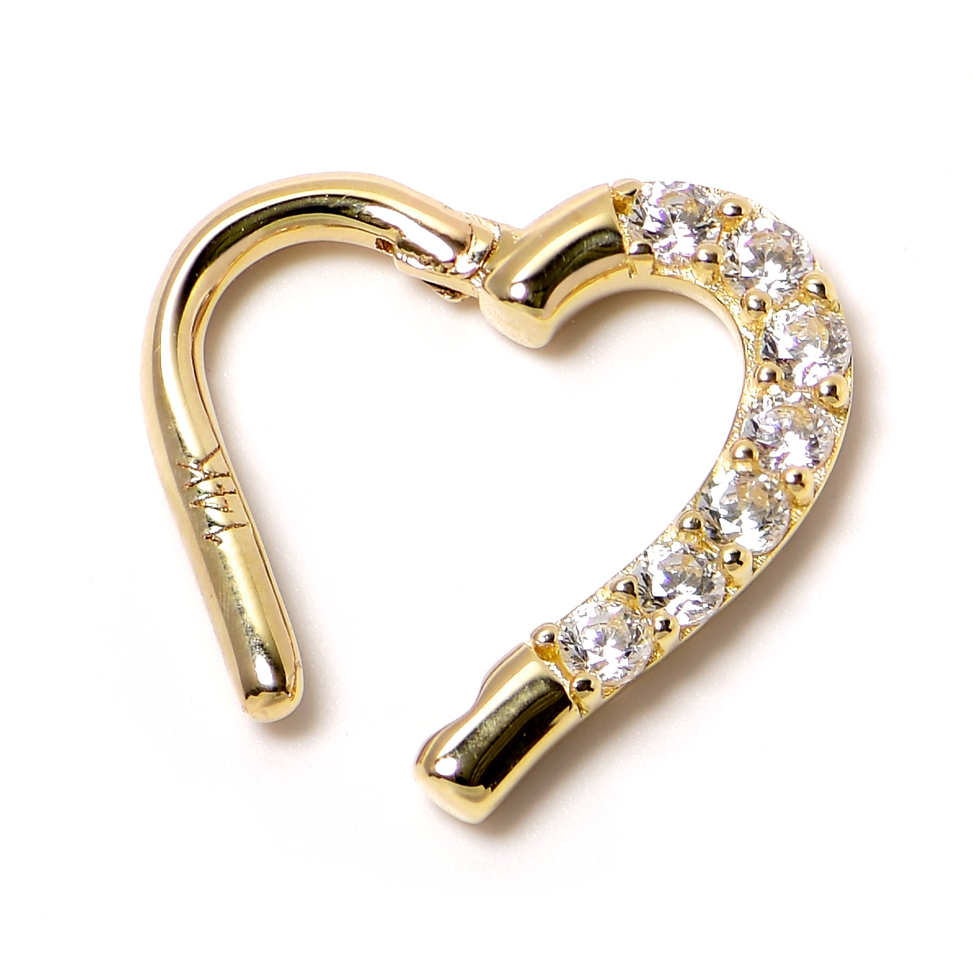 16 Gauge 5/16 14k Yellow Gold CZ Paved Ultra Luxe Left Hinged Heart Segment Ring