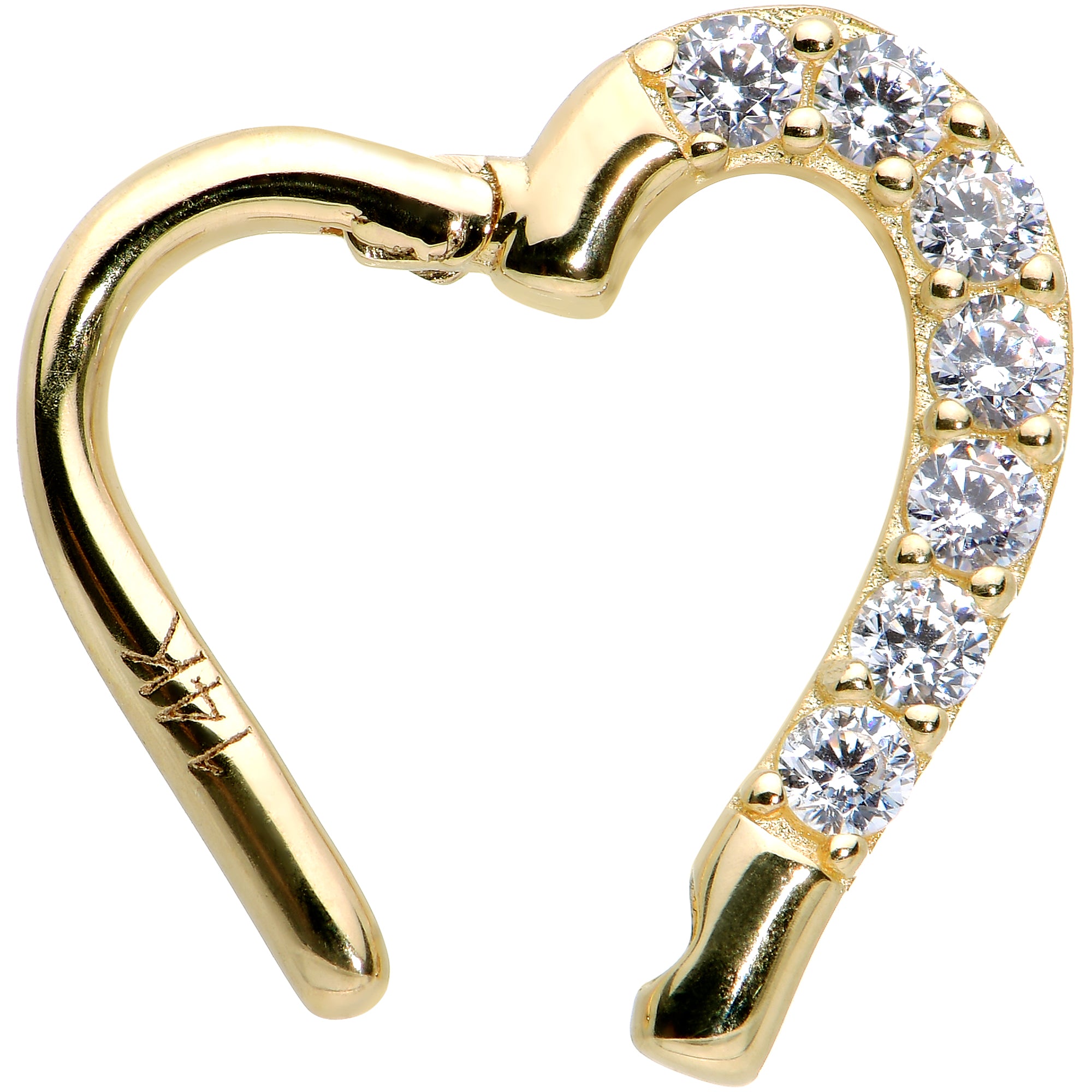 16 Gauge 5/16 14k Yellow Gold CZ Paved Ultra Luxe Left Hinged Heart Segment Ring