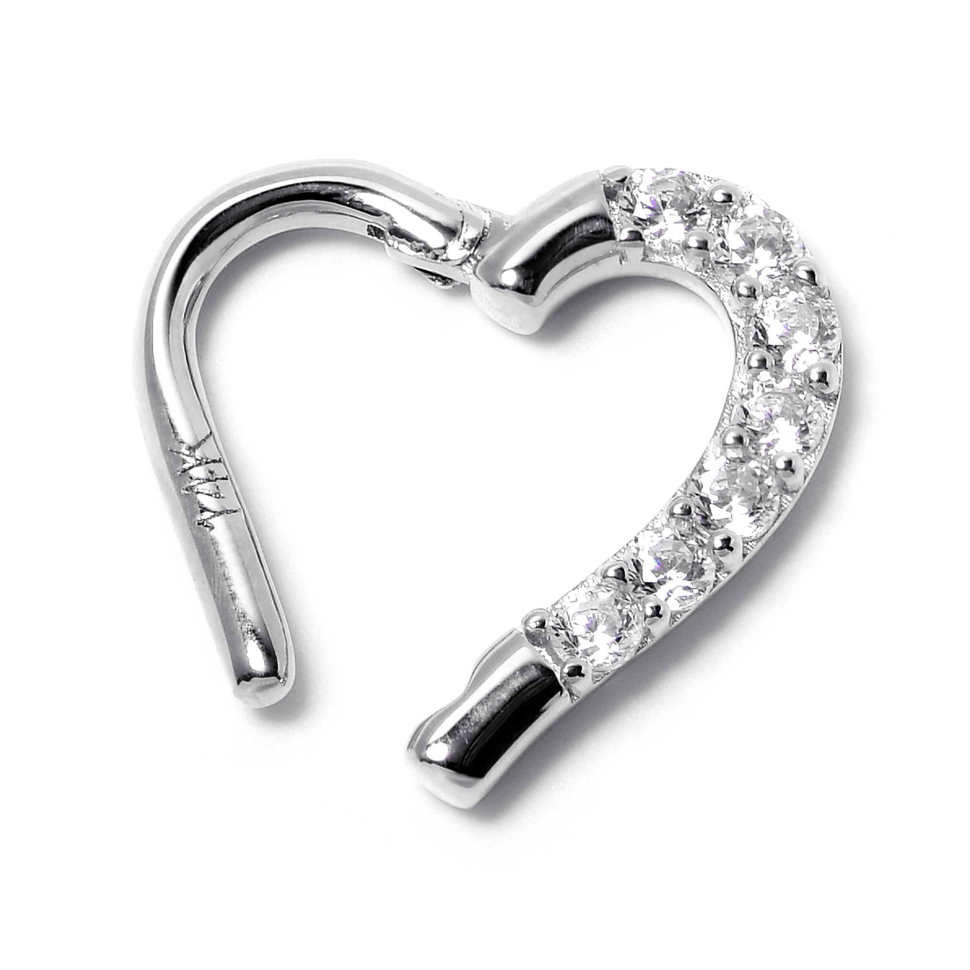 16 Gauge 5/16 14k White Gold CZ Paved Ultra Luxe Left Hinged Heart Segment Ring
