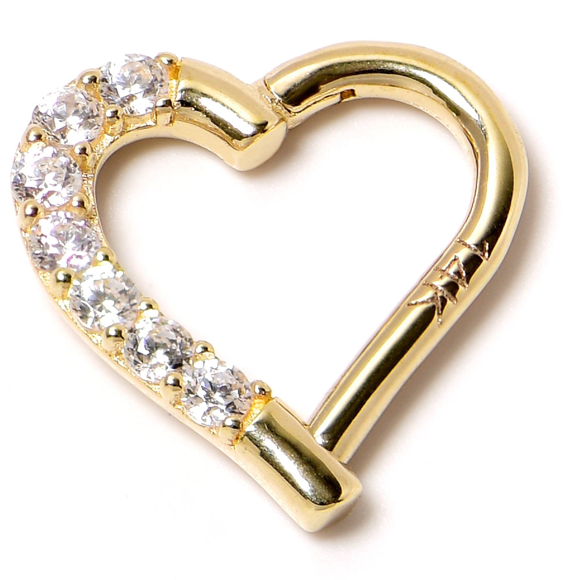 16 Gauge 5/16 14k Yellow Gold CZ Paved Ultra Luxe Right Hinged Heart Segment Ring