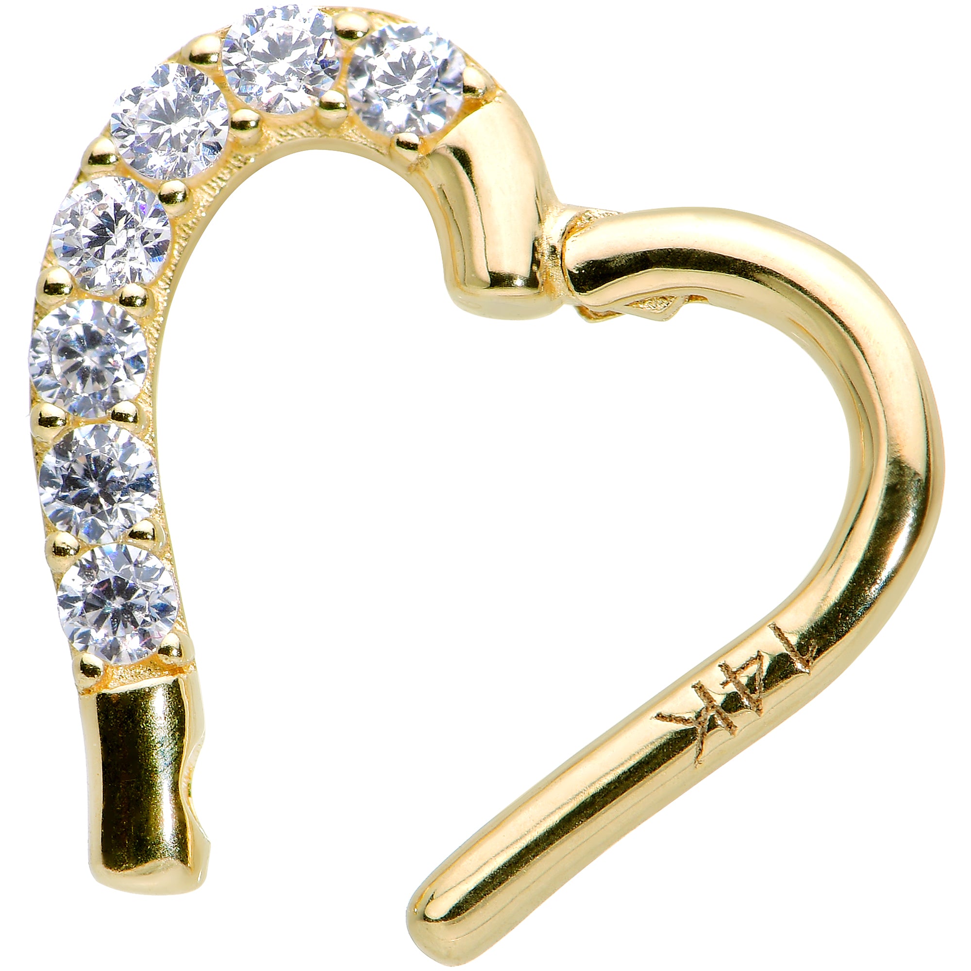 16 Gauge 5/16 14k Yellow Gold CZ Paved Ultra Luxe Right Hinged Heart Segment Ring