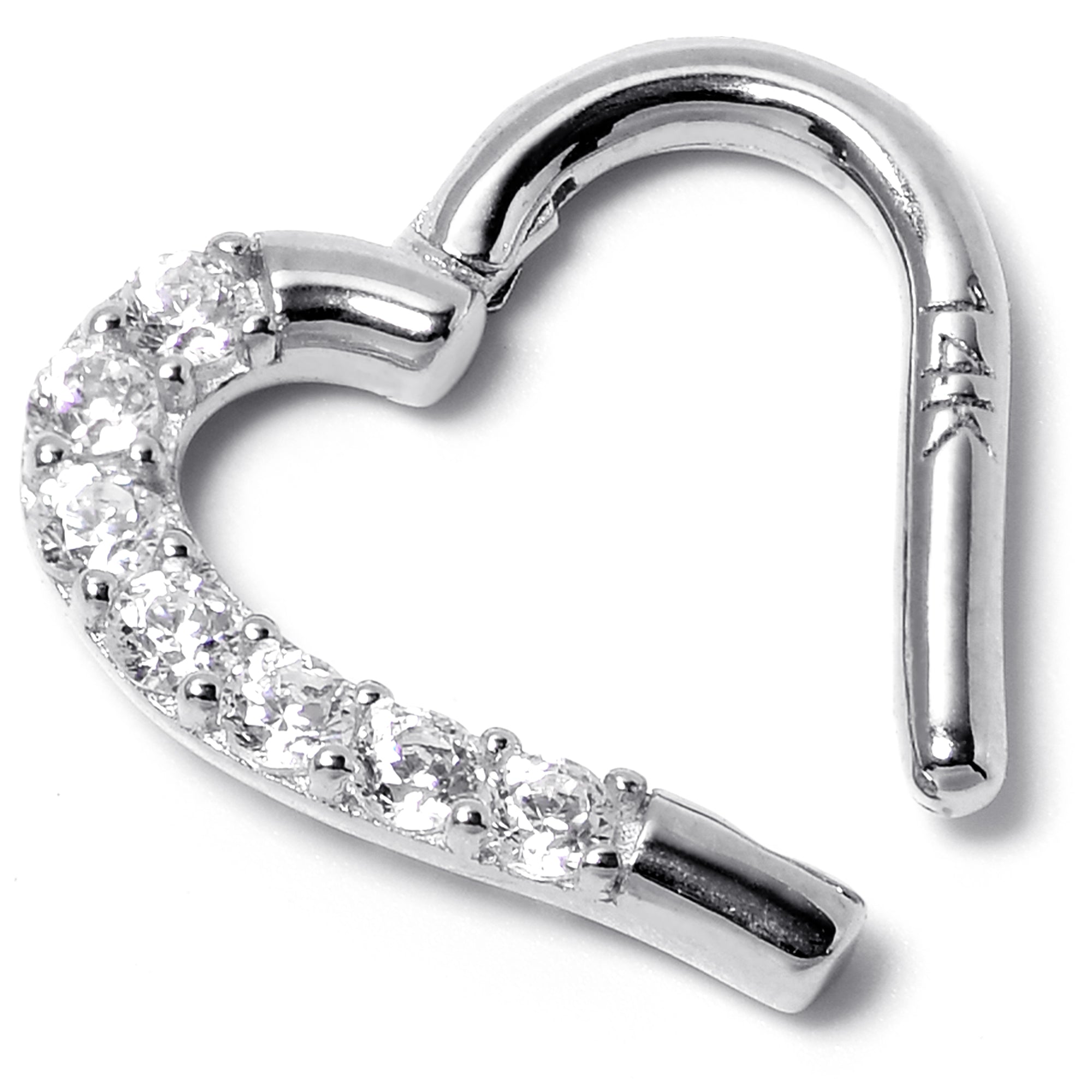 16 Gauge 5/16 14k White Gold CZ Paved Ultra Luxe Right Hinged Heart Segment Ring