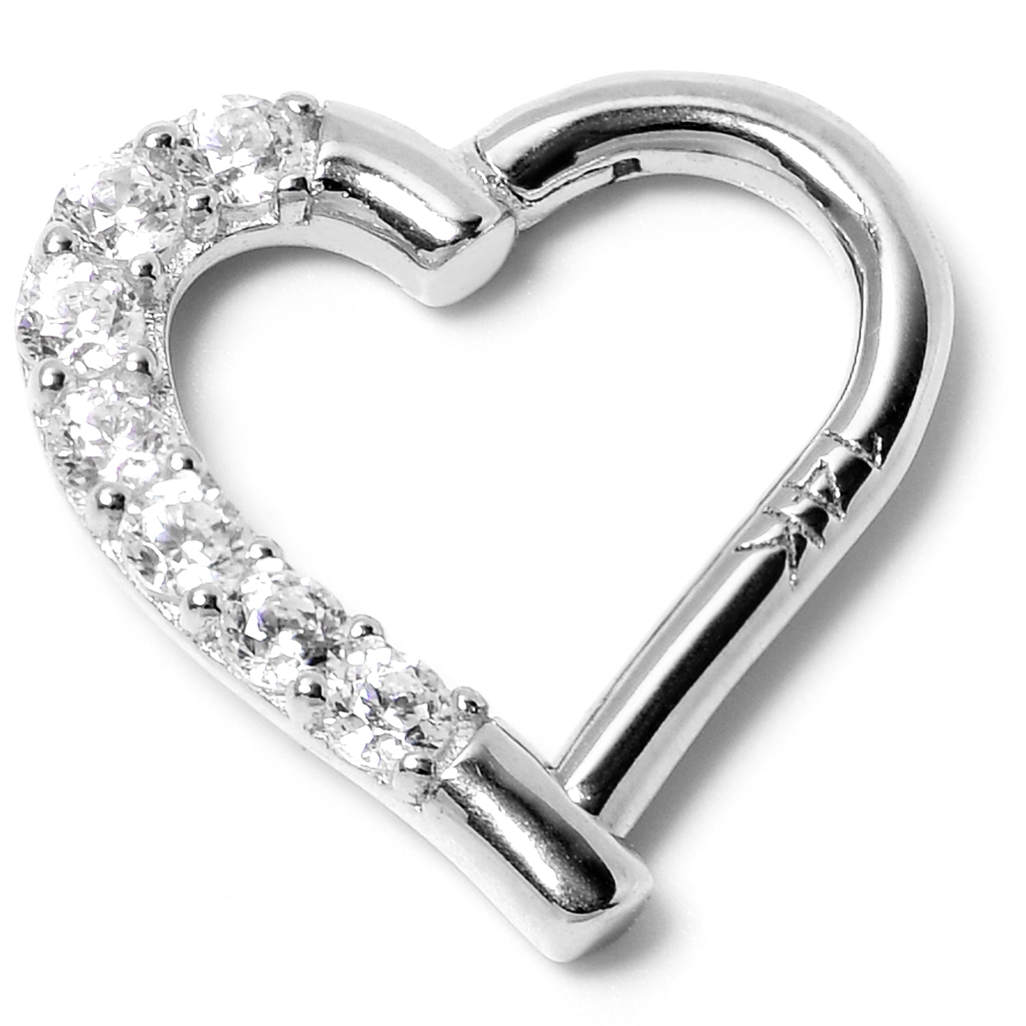 16 Gauge 5/16 14k White Gold CZ Paved Ultra Luxe Right Hinged Heart Segment Ring