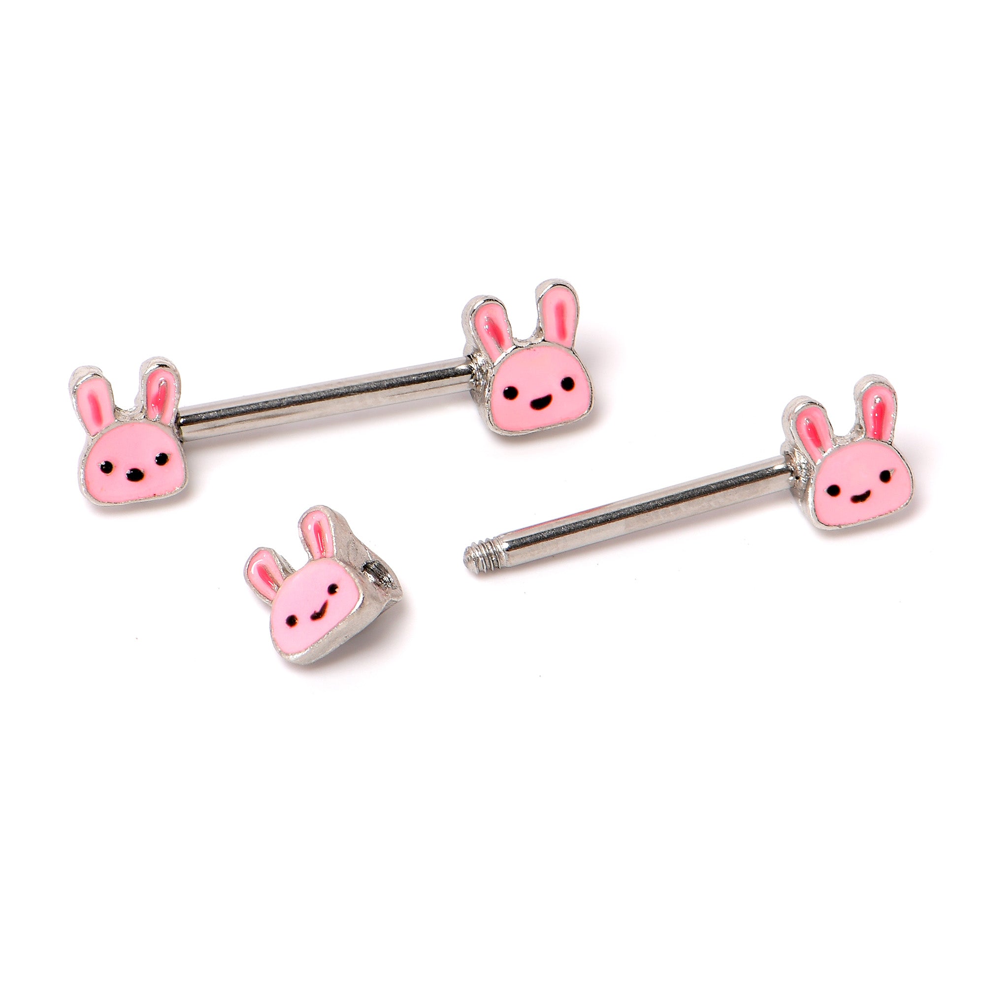14 Gauge 9/16 Kawaii Cutie Easter Bunny Barbell Nipple Ring Set