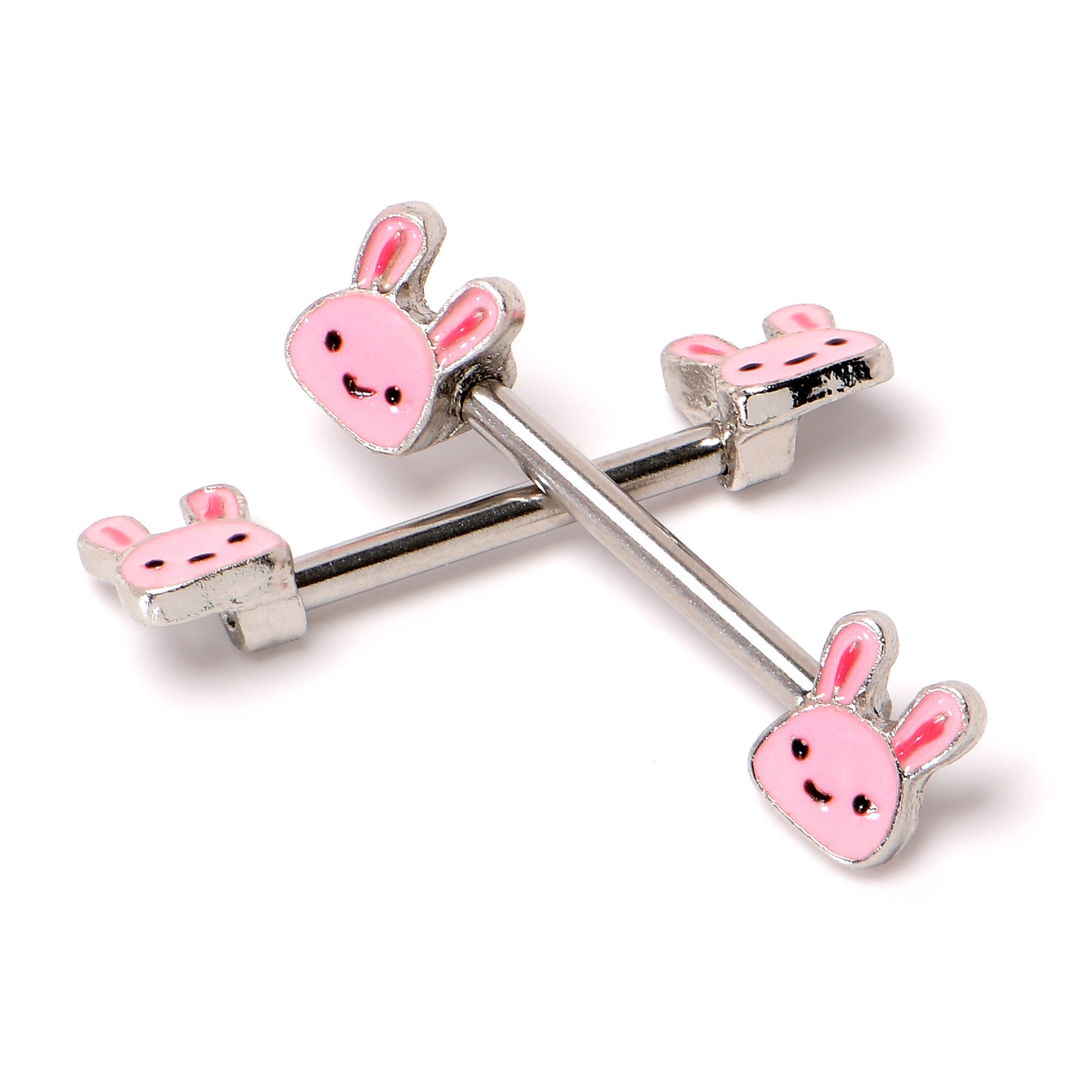 14 Gauge 9/16 Kawaii Cutie Easter Bunny Barbell Nipple Ring Set