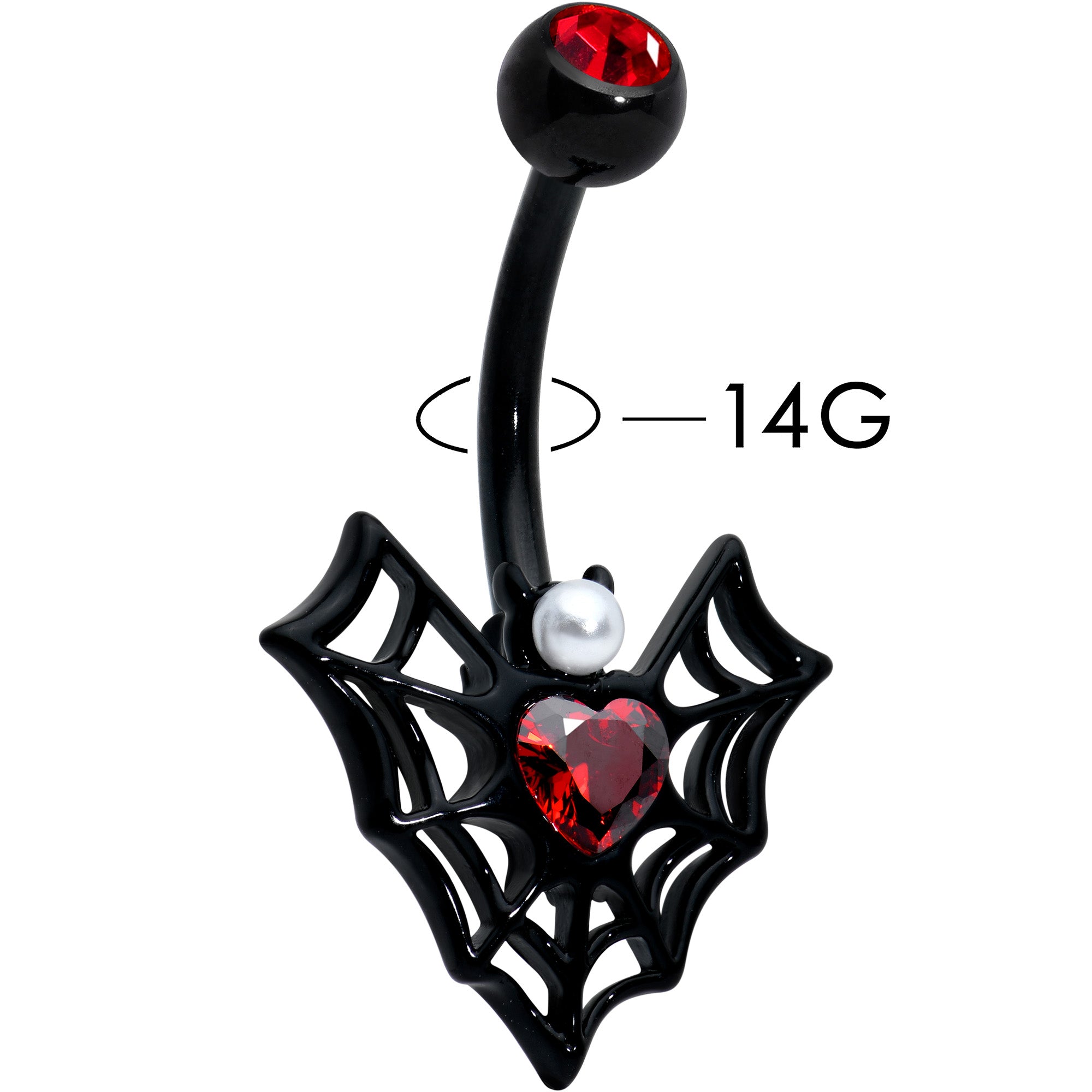Red Gem Black Gothic Bat Heart Belly Ring