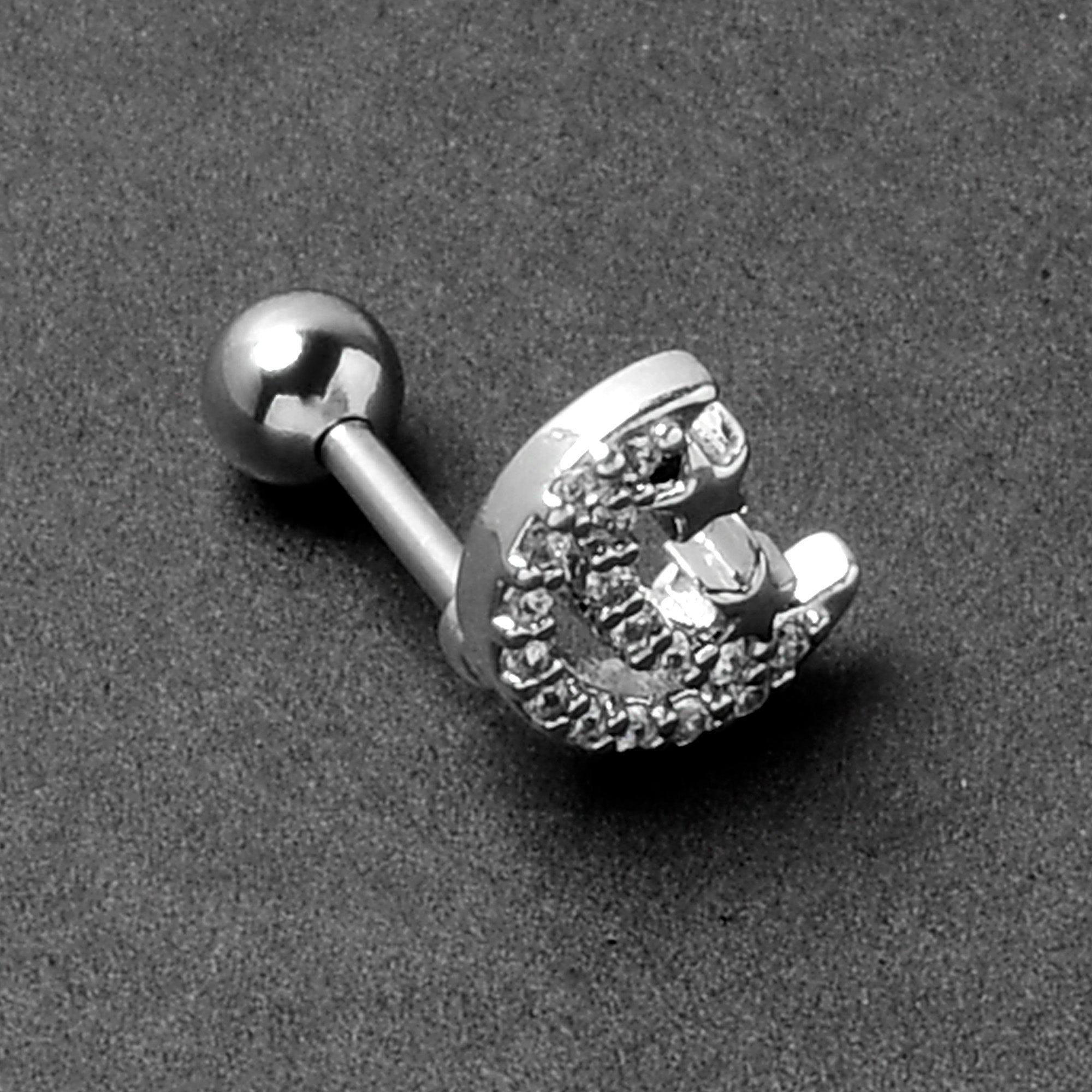 16G 1/4 Clear CZ Gem Starry Crescent Moon Cartilage Tragus Earring